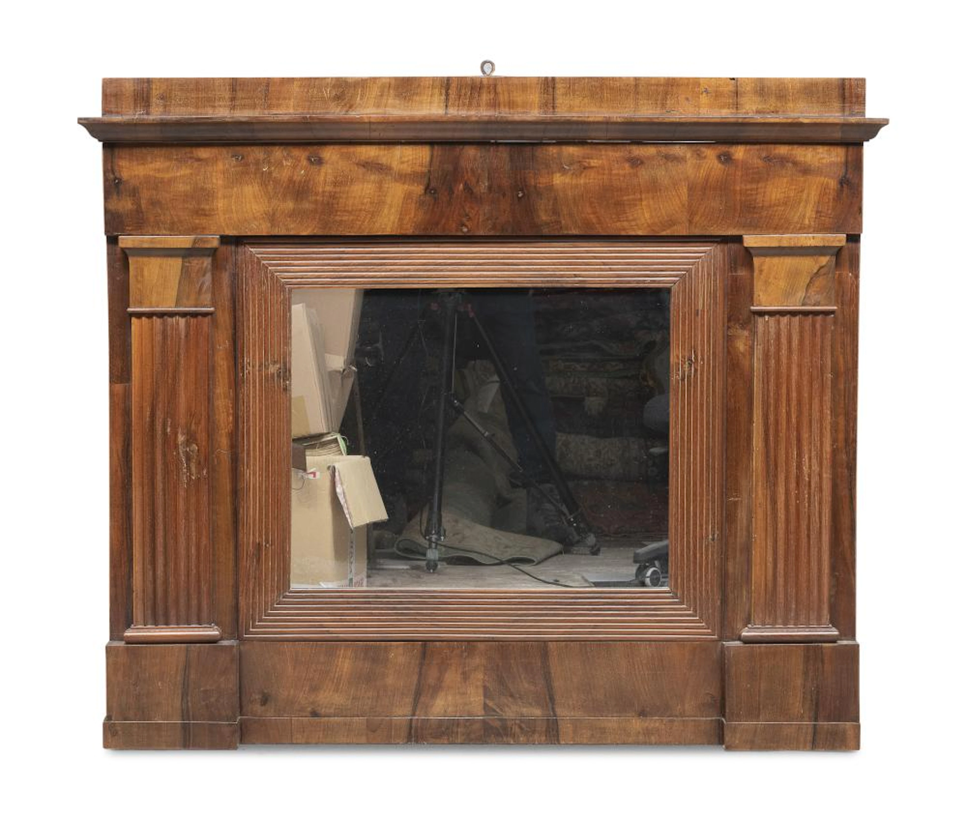 WALNUT FIREPLACE MIRROR, FIRST HALF 19TH CENTURY