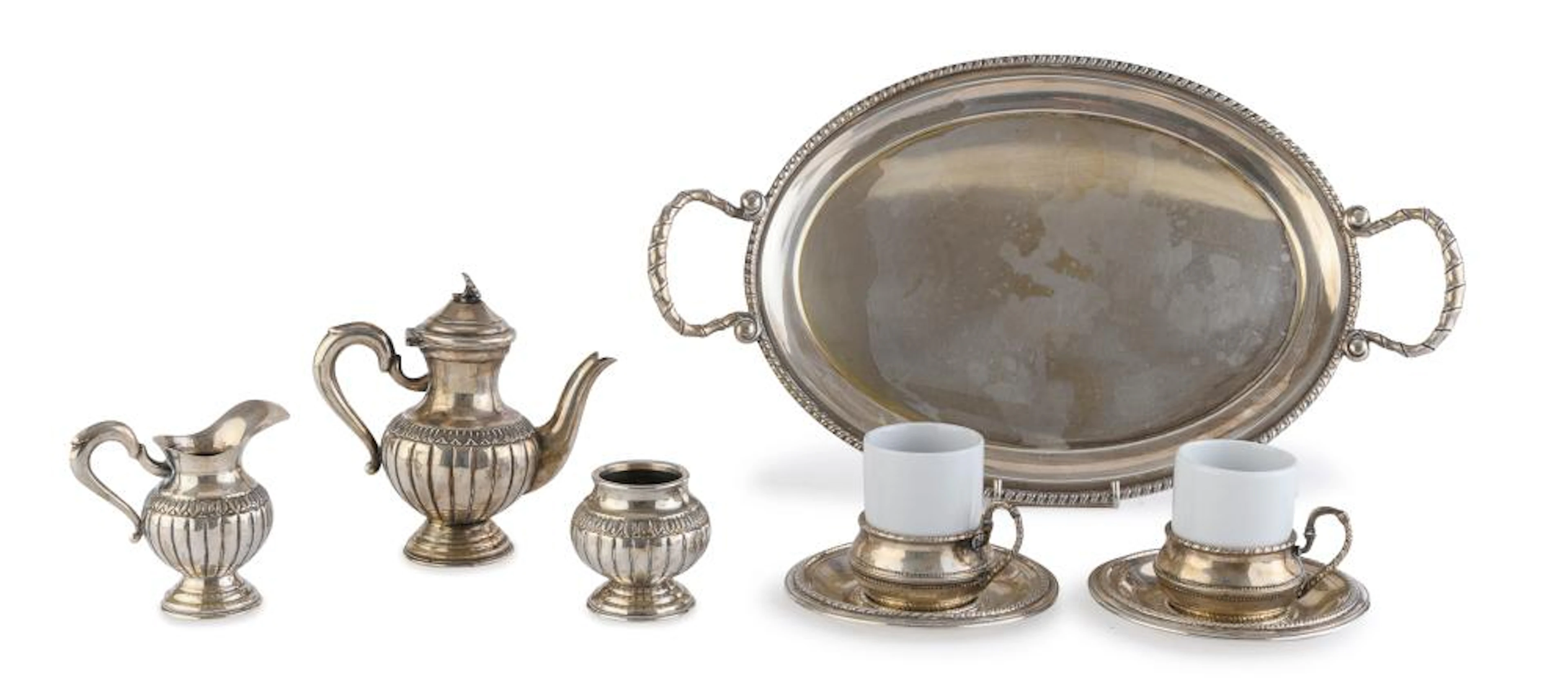 SILVER TEA SET, ITALY 20th CENTURY