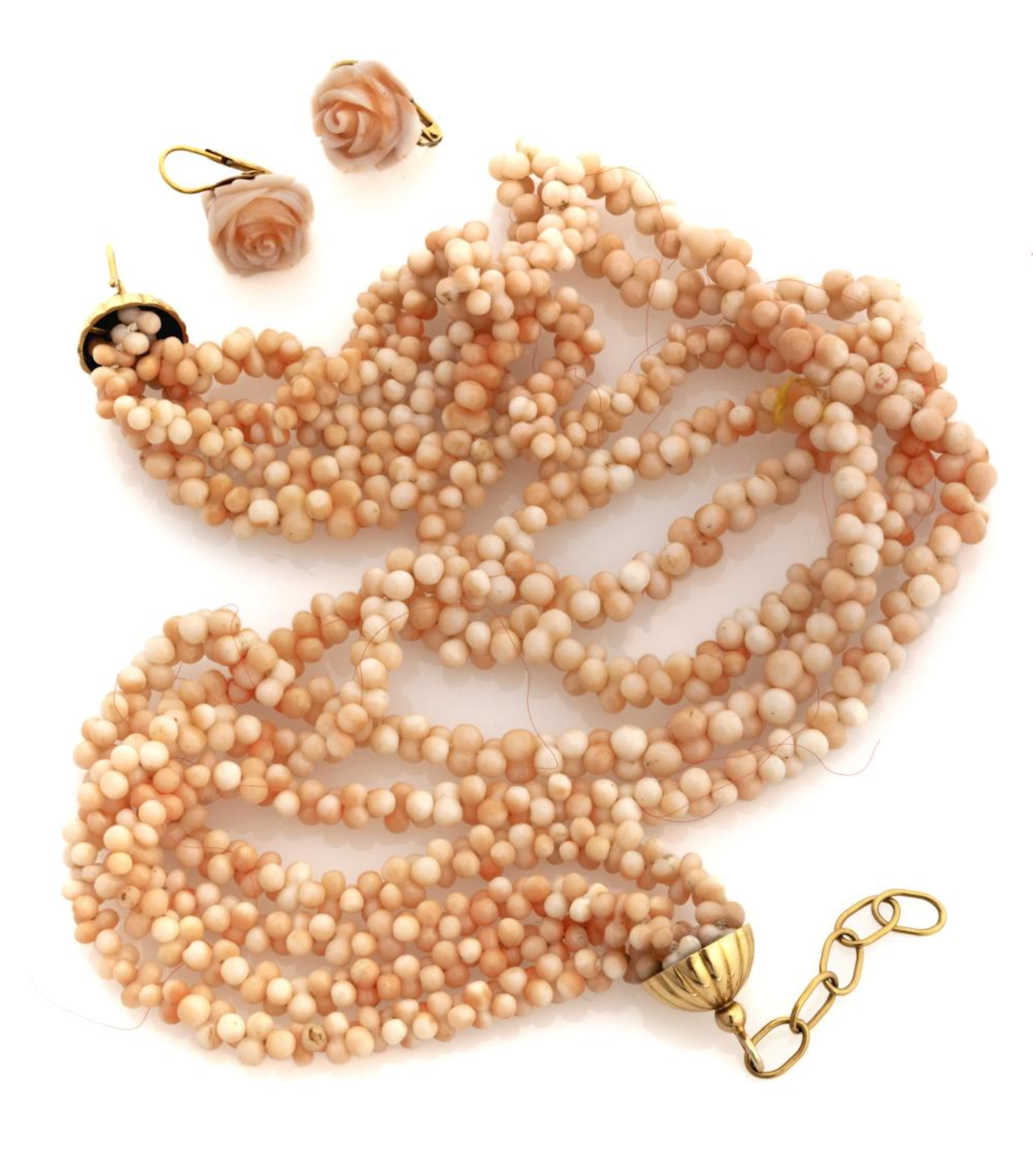 SET OF CORAL EARRINGS AND NECKLACE