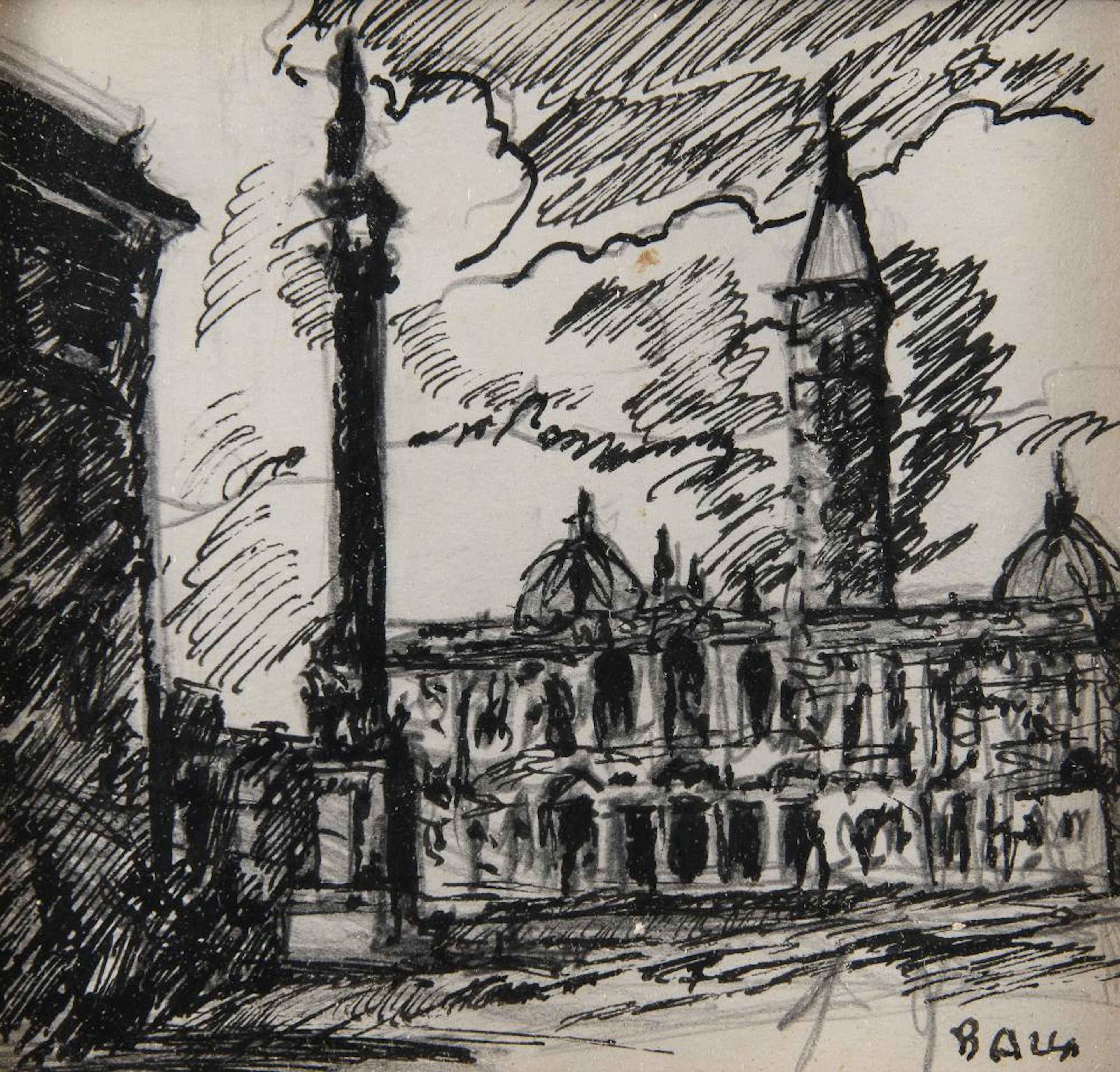 THREE INK DRAWINGS OF ROME BY GIACOMO BALLA, MID-1950s