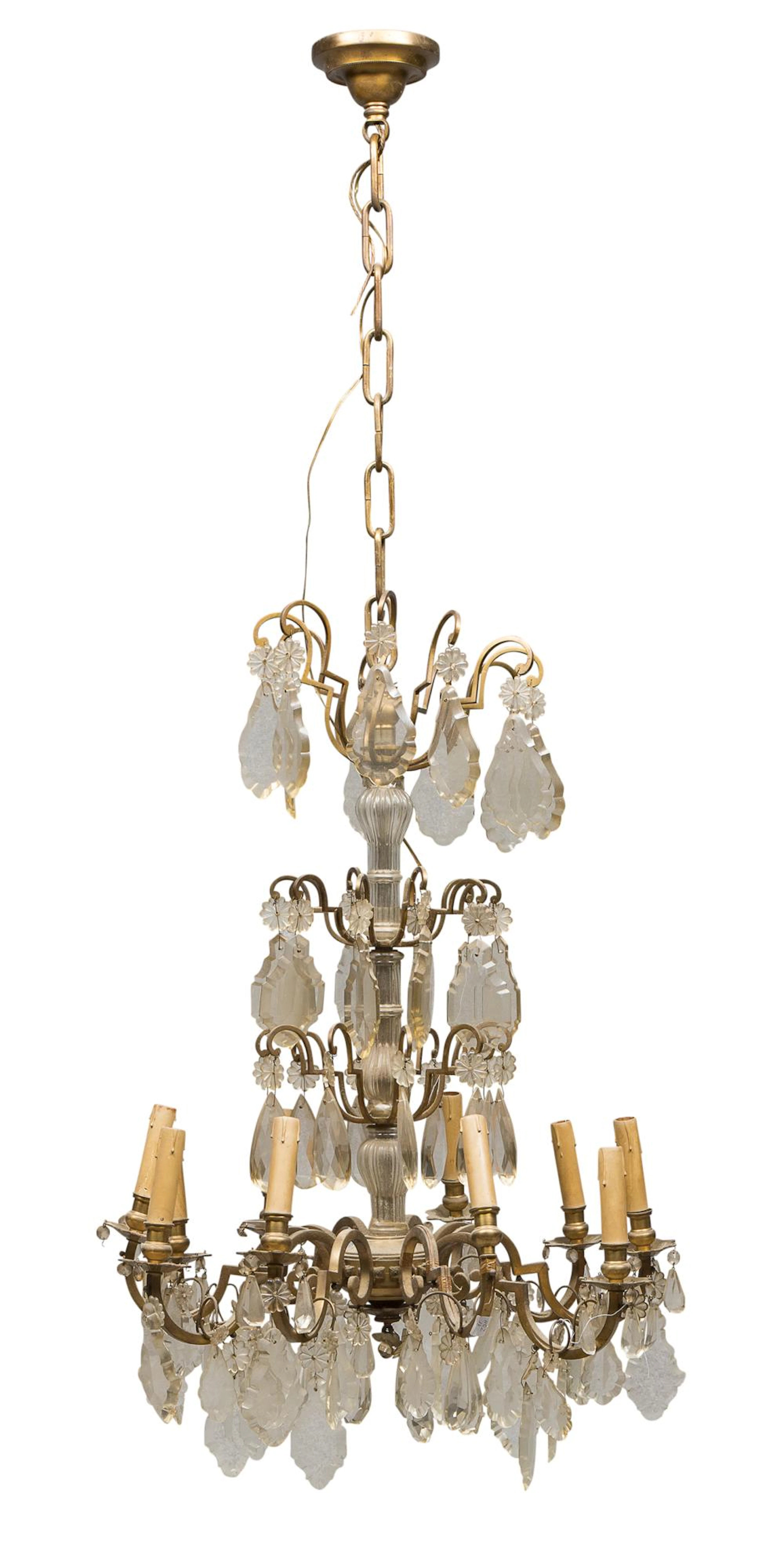 CHANDELIER IN BRONZE AND GLASS 19TH CENTURY