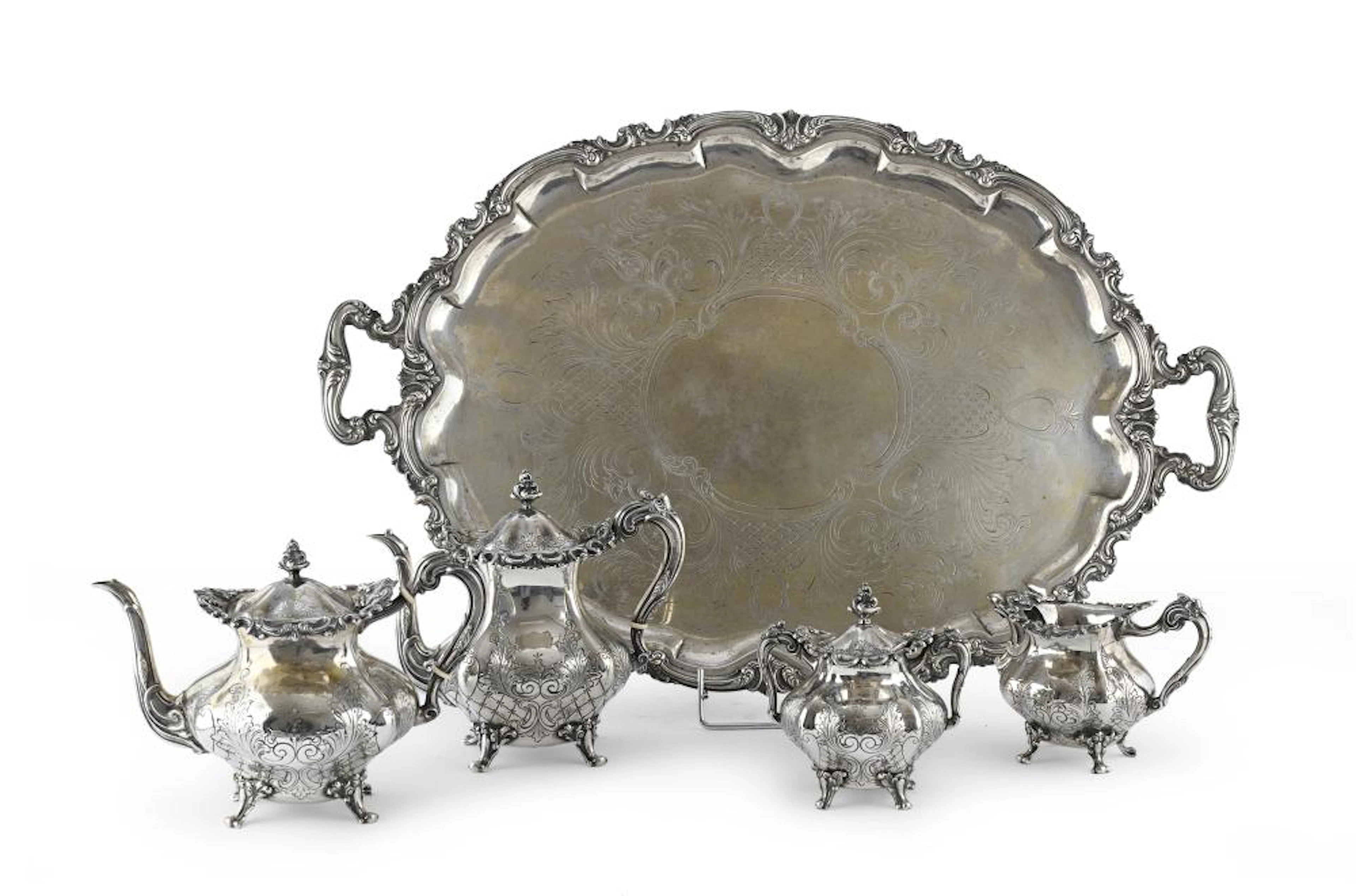 SILVER TEA AND COFFEE SET, STERLING AMERICA END OF THE 19TH CENTURY