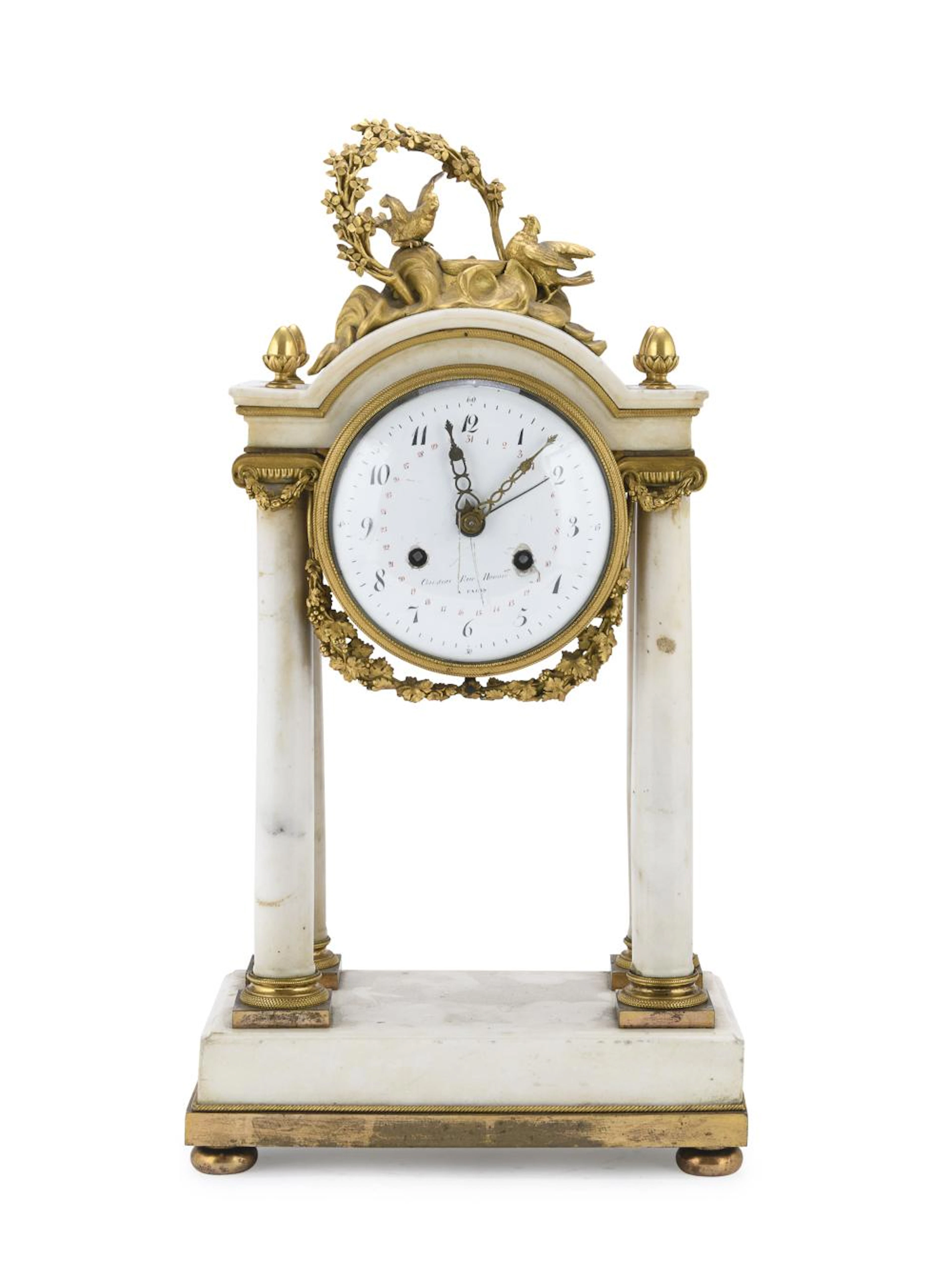 WHITE MARBLE TEMPLE CLOCK, FRANCE 19TH CENTURY