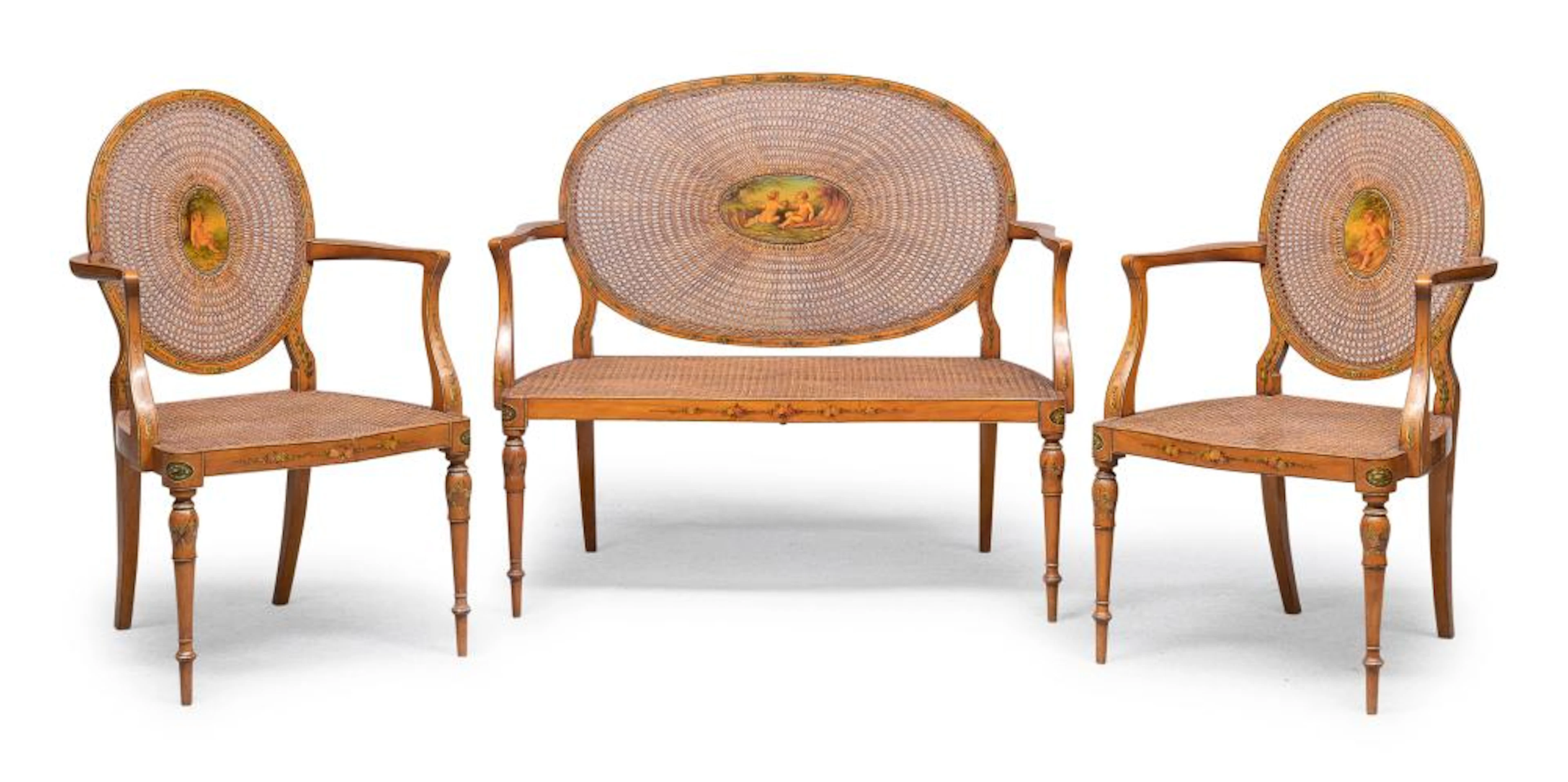 ICE LIVING ROOM SET IN SATINWOOD, ENGLAND 19th CENTURY