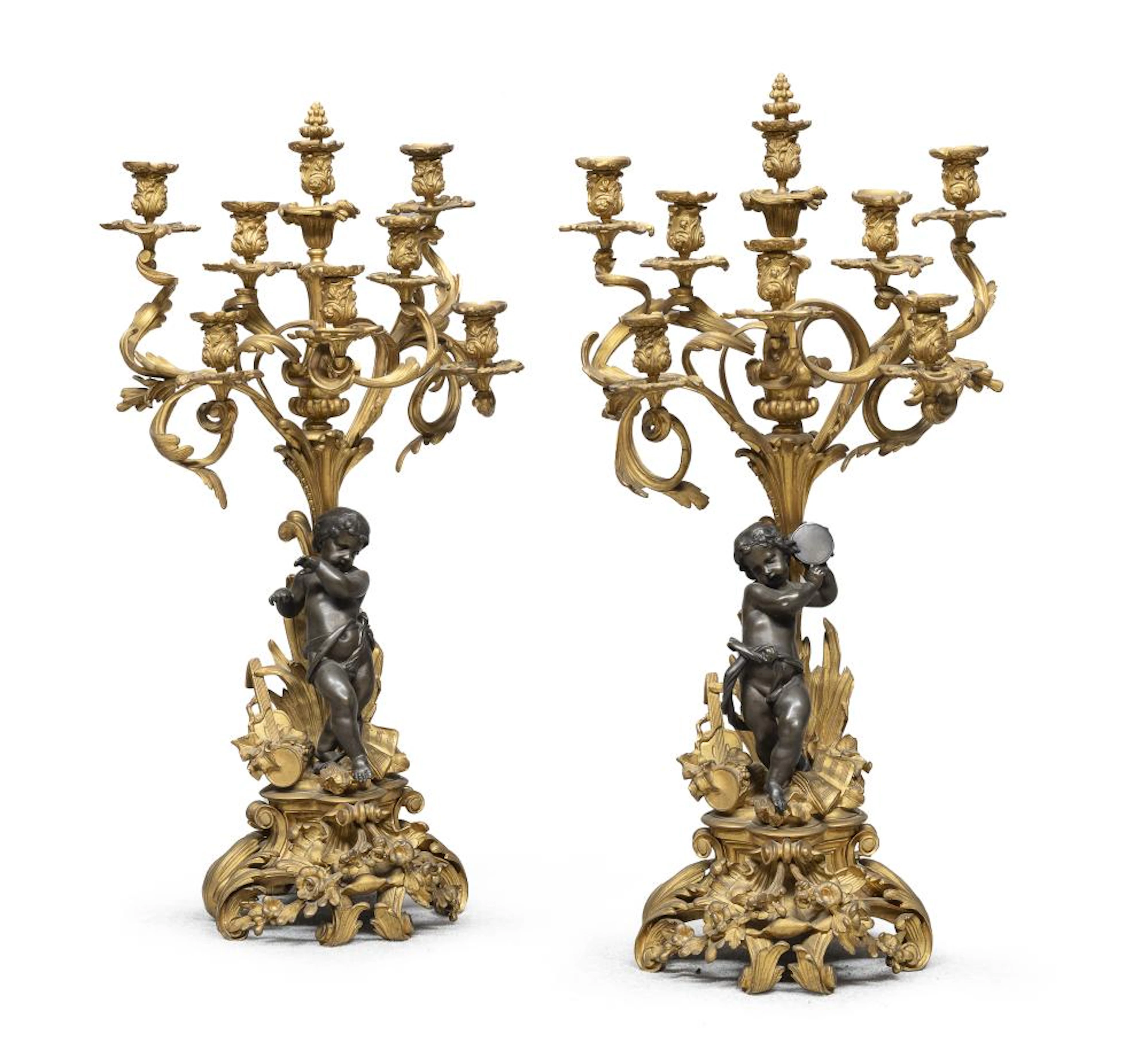 WONDERFUL PAIR OF GILT BRONZE CANDLESTICKS, 18TH CENTURY