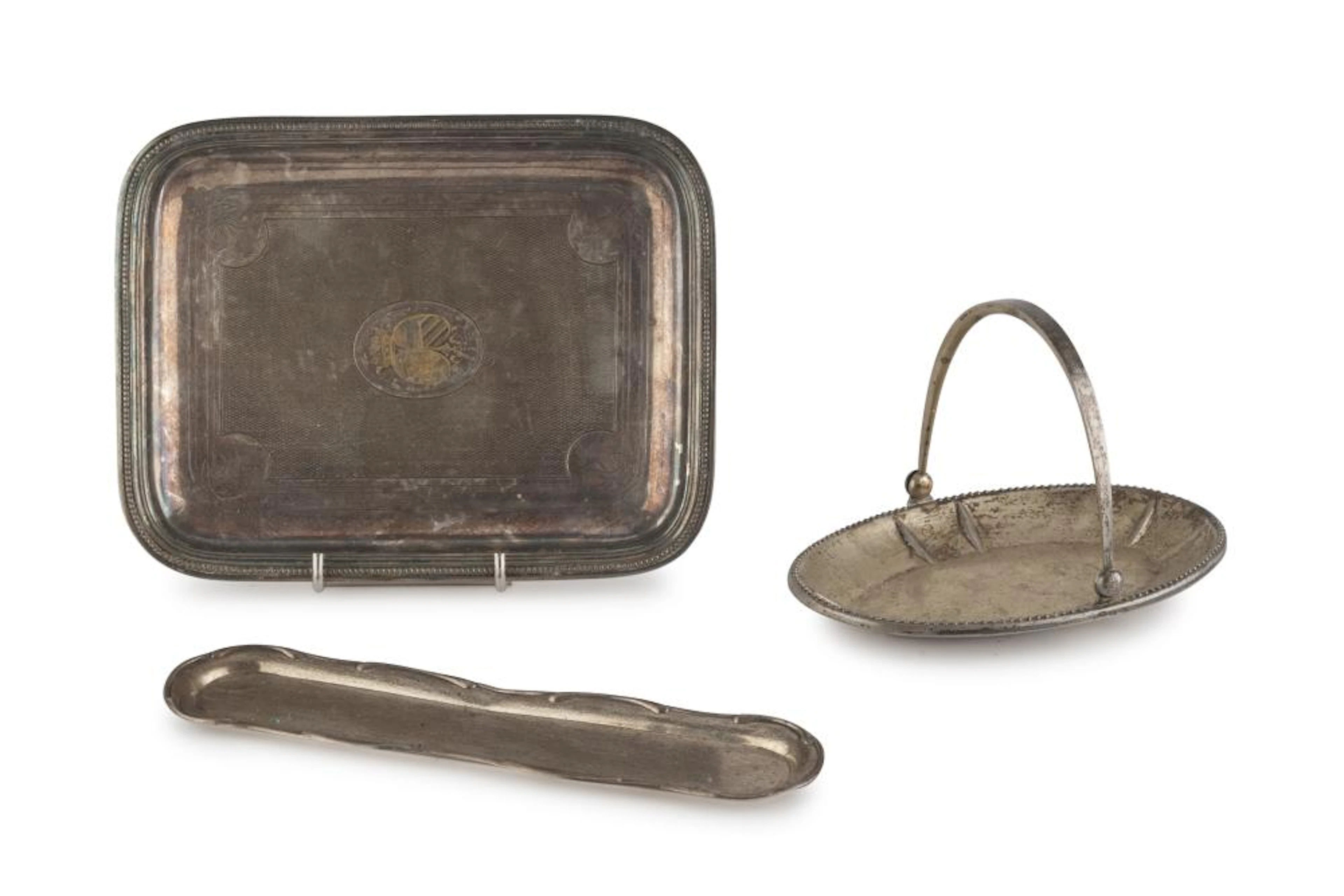THREE SMALL SILVER AND SILVER-PLATED TRAYS