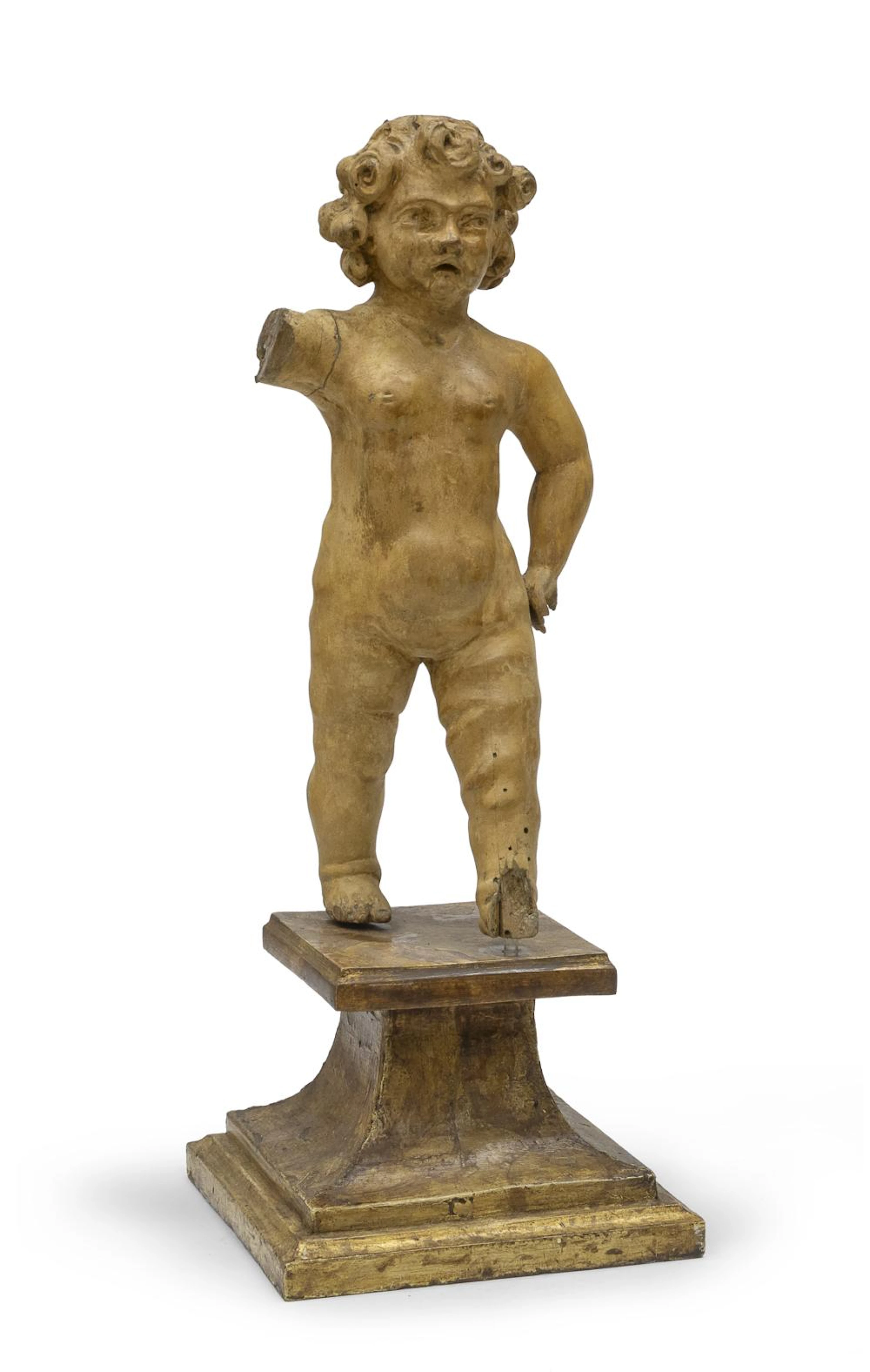 PUTTO SCULPTURE IN LACQUERED WOOD, SOUTHERN ITALY 18TH CENTURY