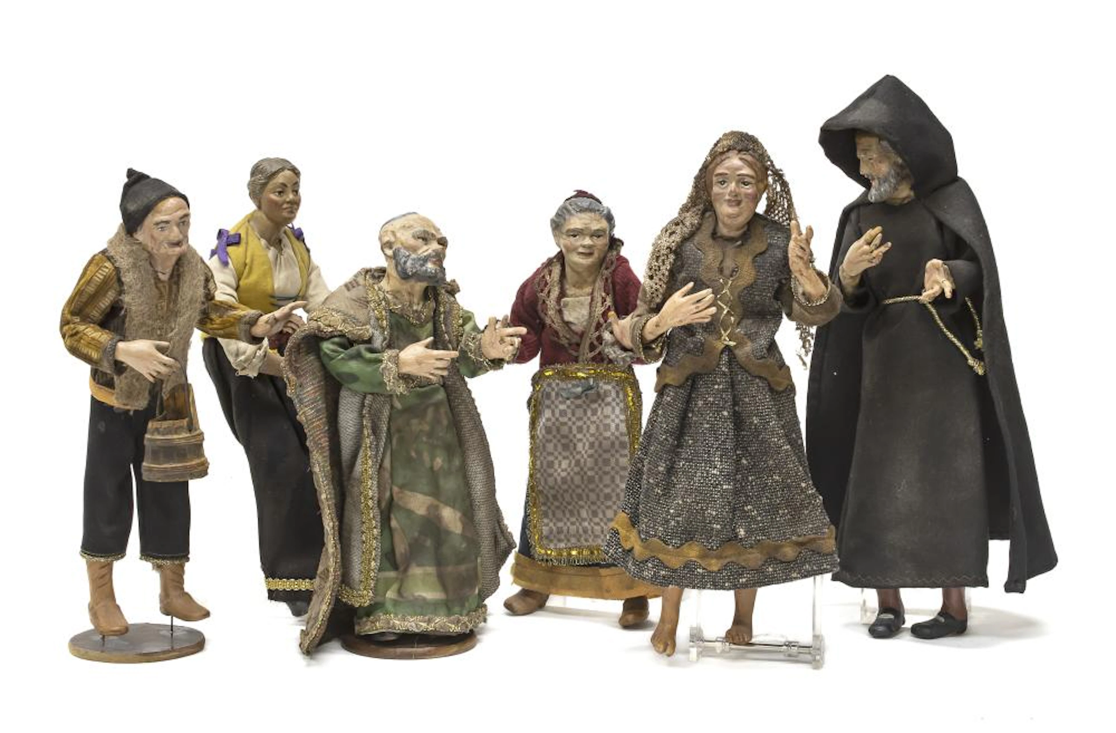 SIX CRIB FIGURES, NAPLES, 19TH CENTURY