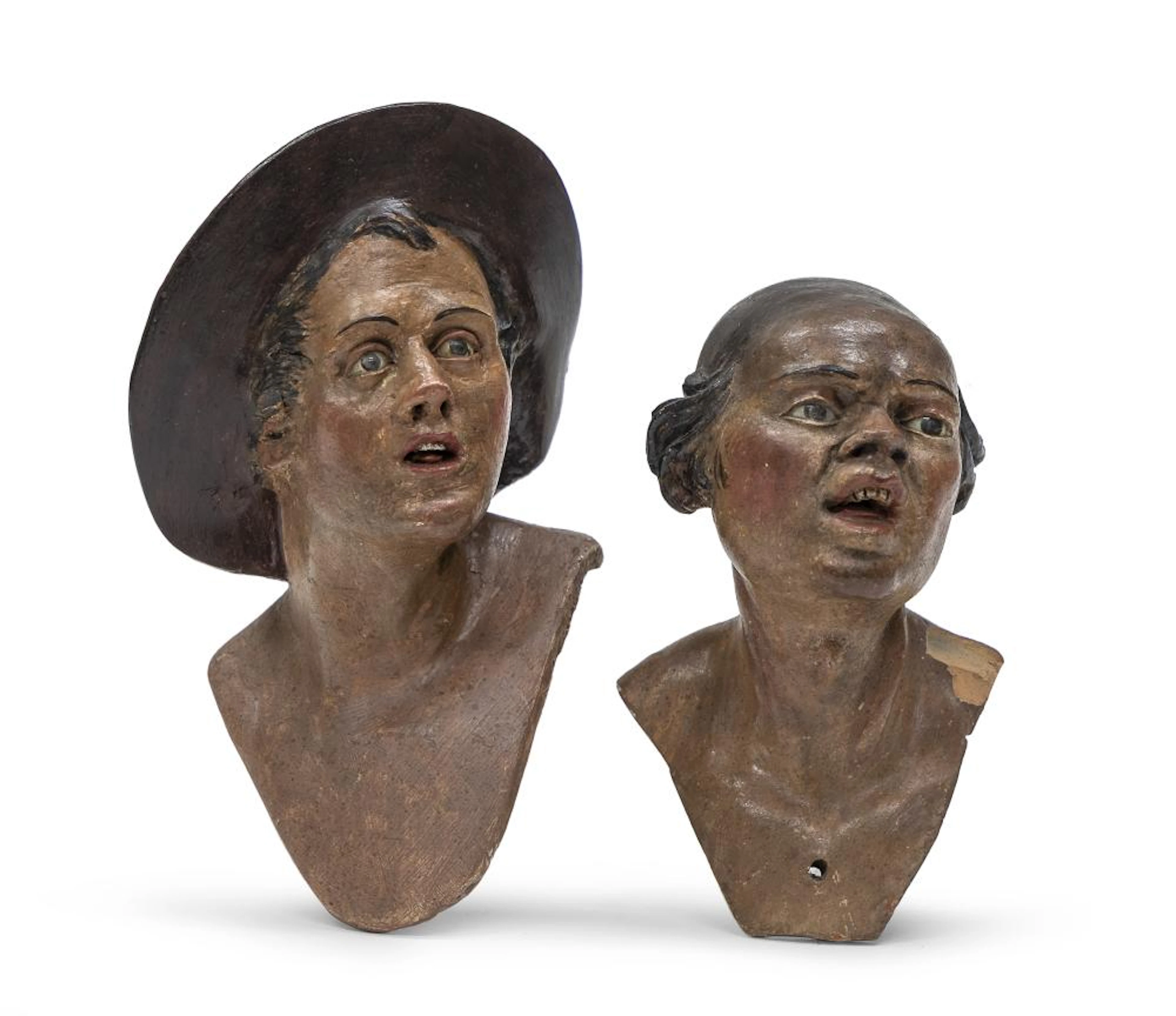 TWO SMALL CERAMIC NATIVITY BUSTS, NAPLES, LATE 18TH CENTURY