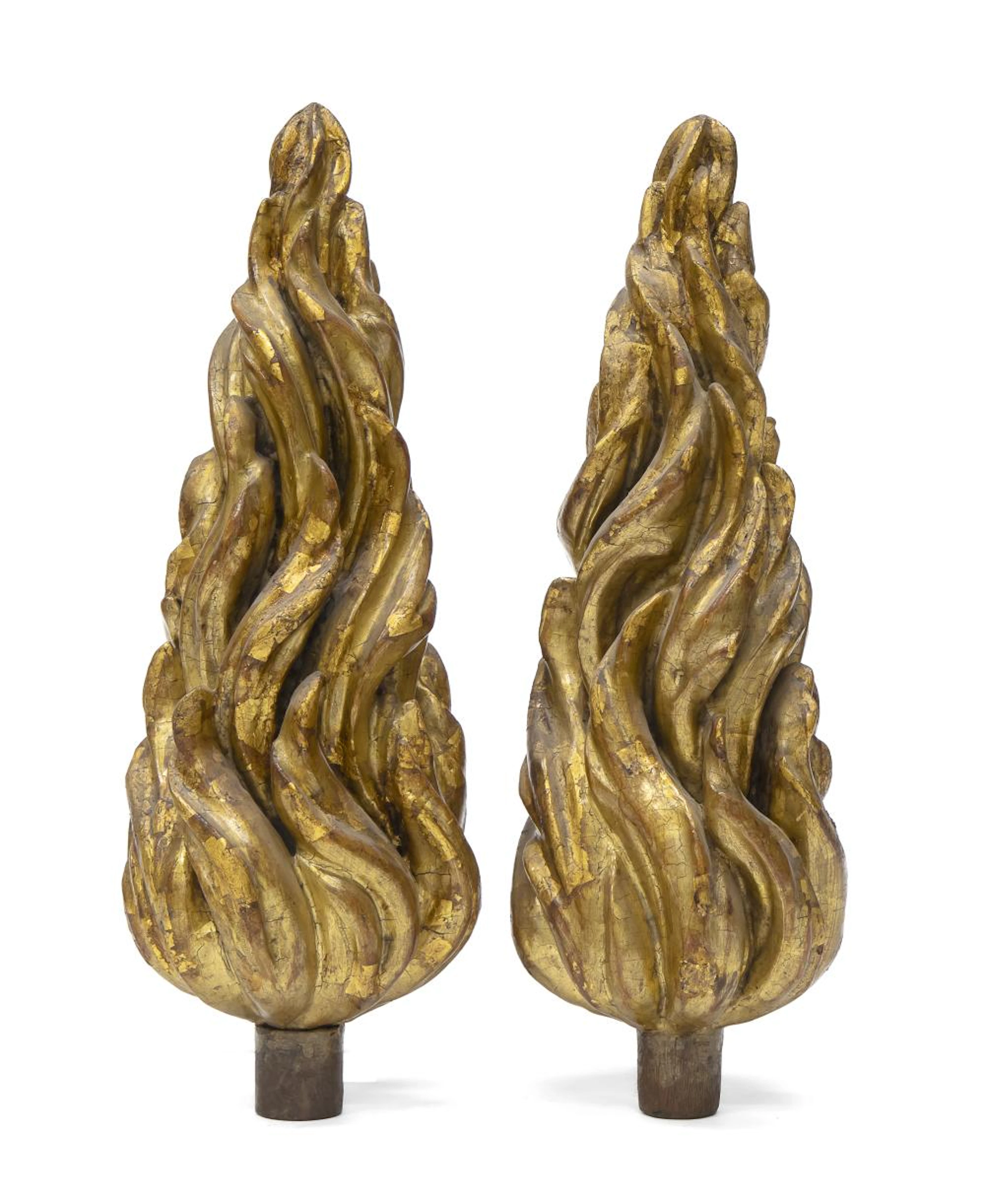 PAIR OF GILTWOOD FLAMES, PROBABLY VENICE 18TH CENTURY
