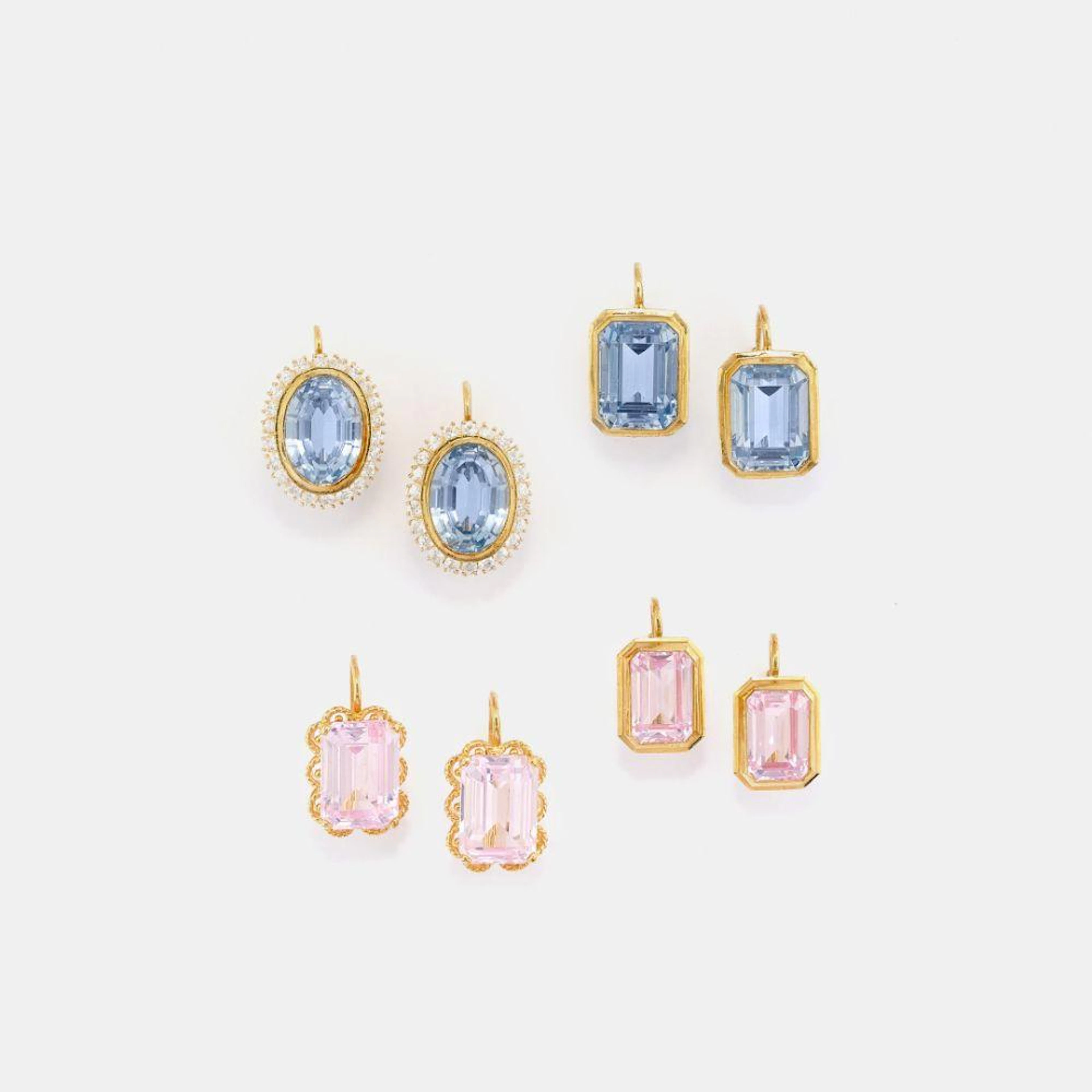 FOUR PAIRS OF SYNTHETIC STONE EARRINGS