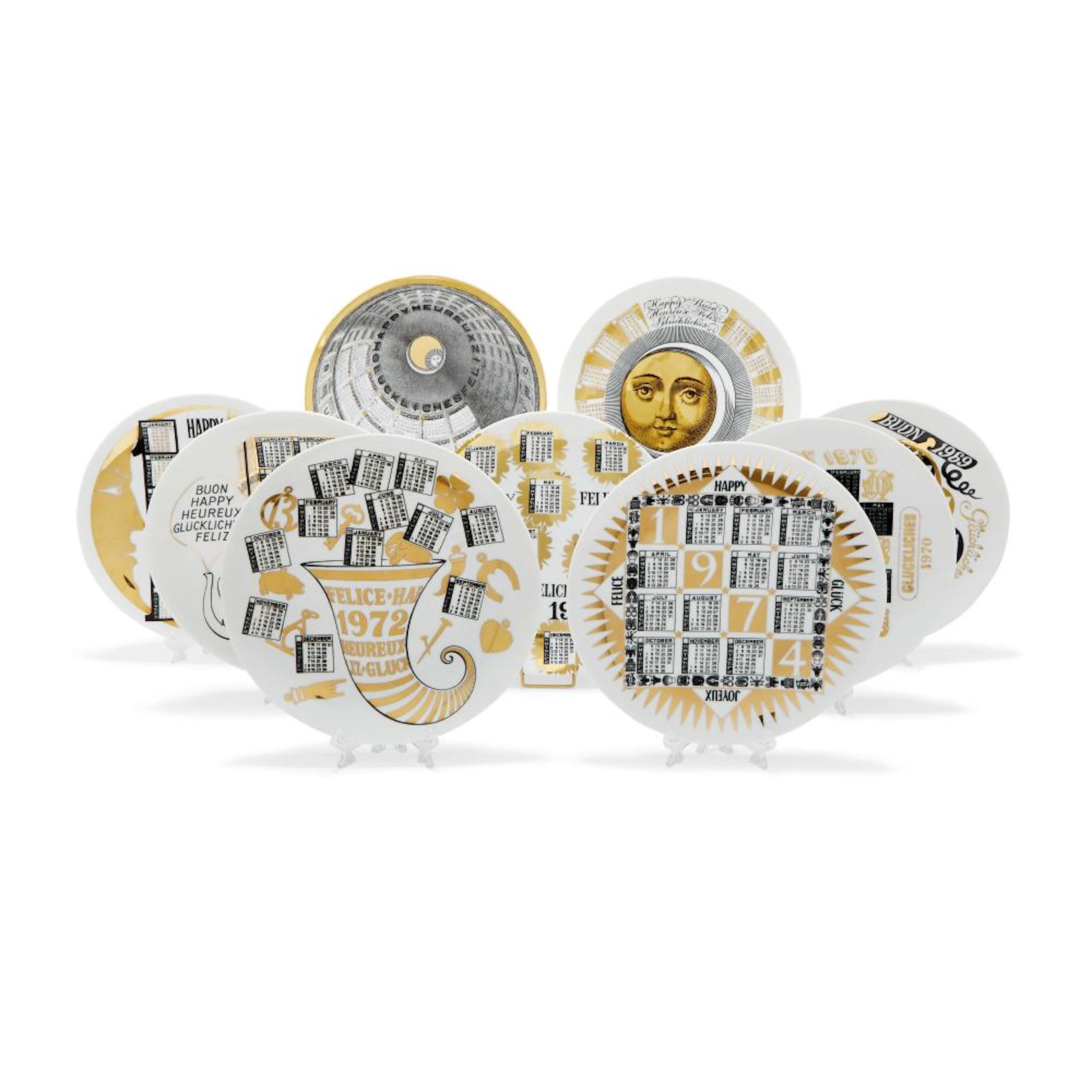 PIERO FORNASETTI 1913-1988 Nove piatti serie 'Calendario'...