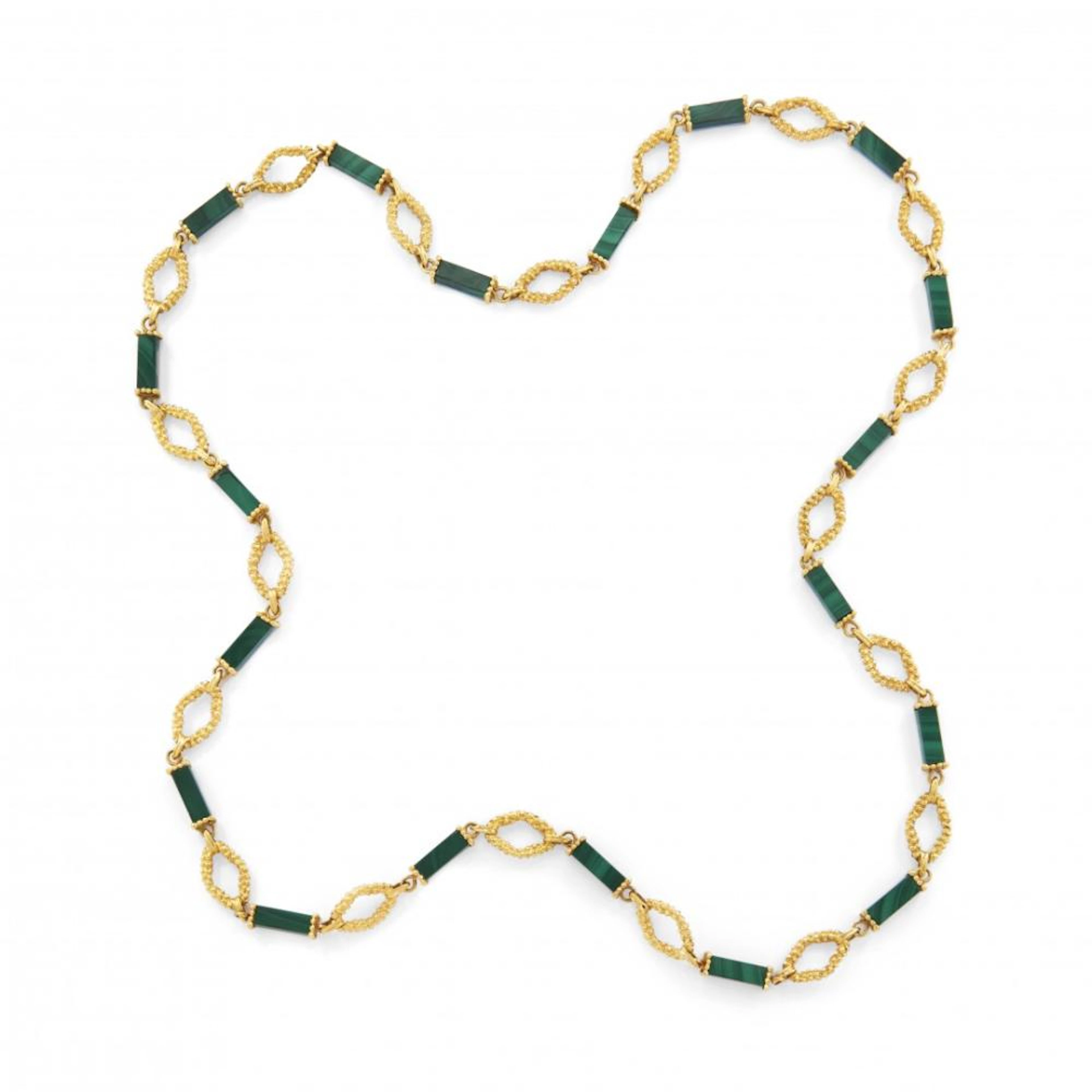 long gold and malachite necklace