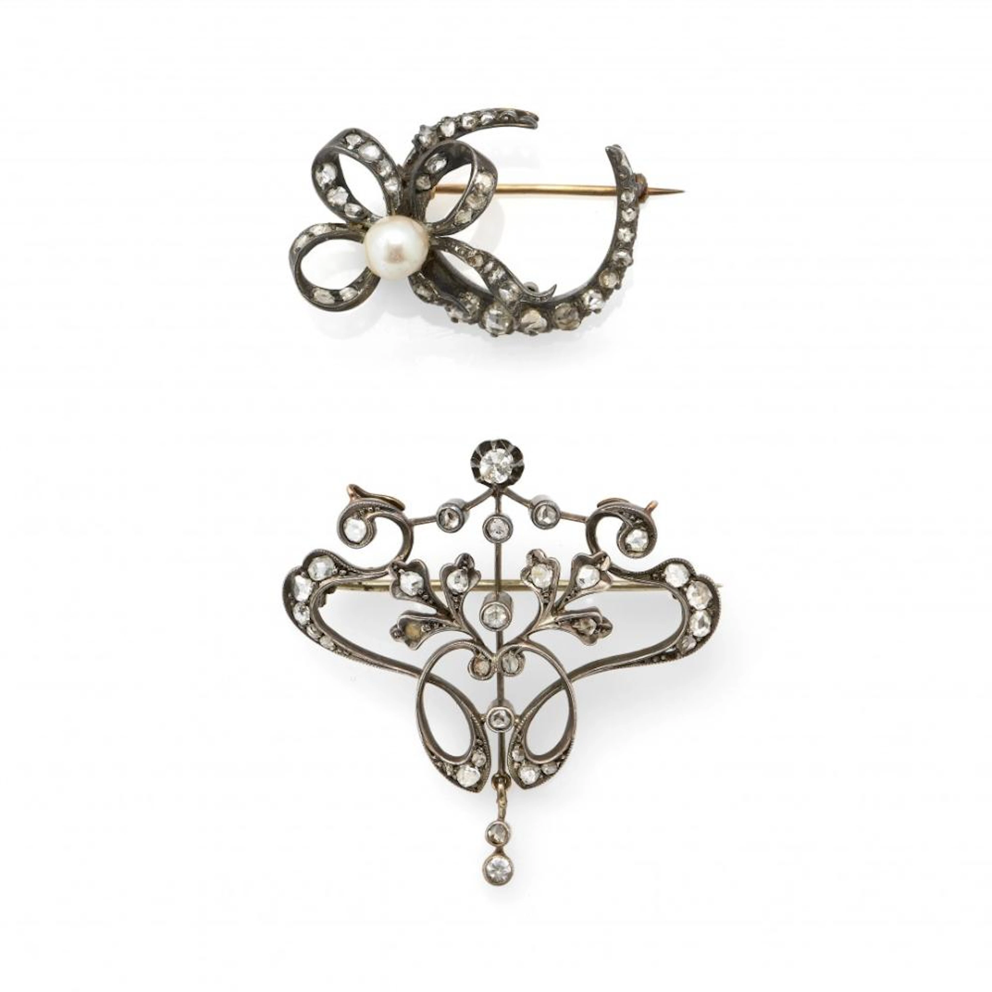 two antique diamond brooches