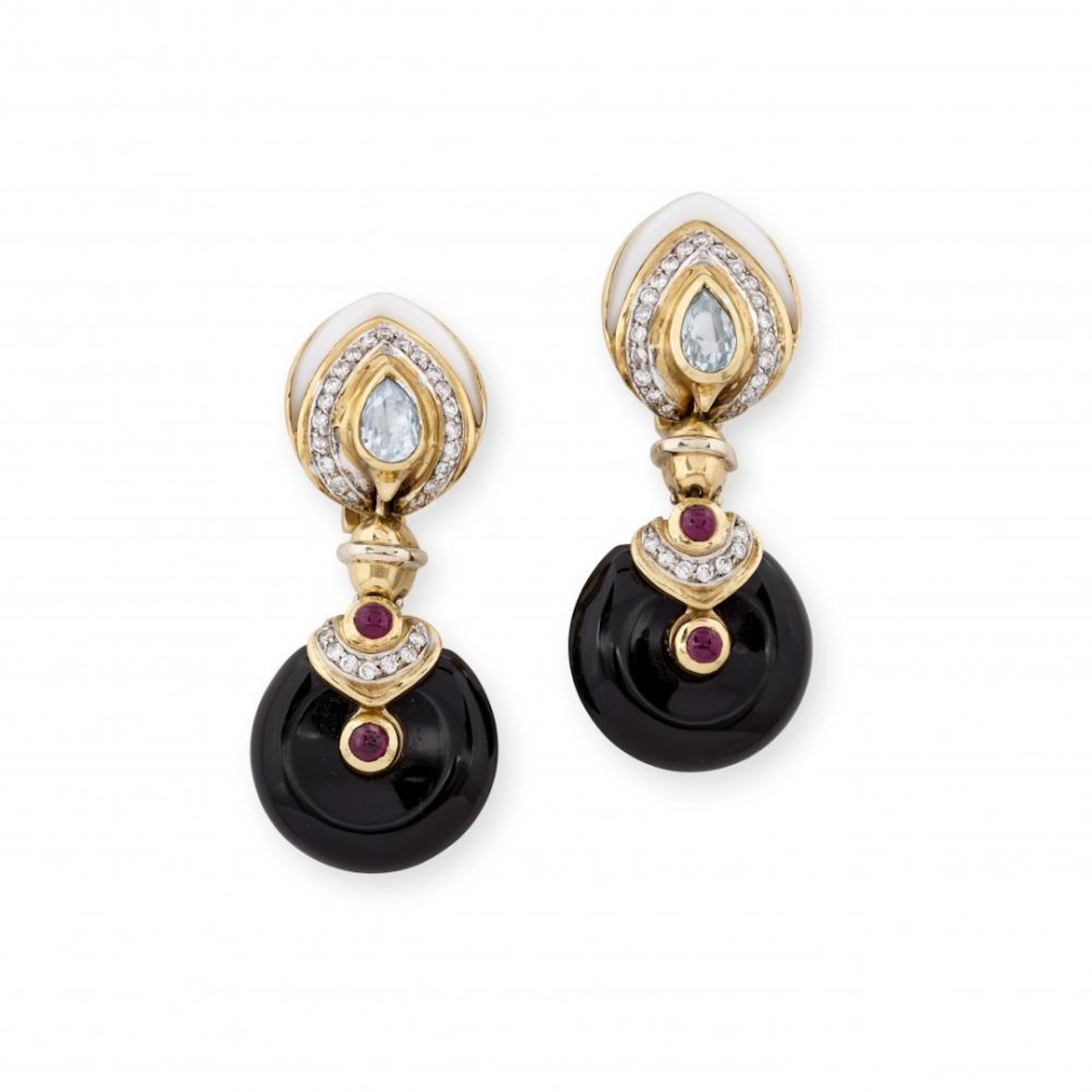 pair of diamond and gem-set pendent earrings, legnazzi
