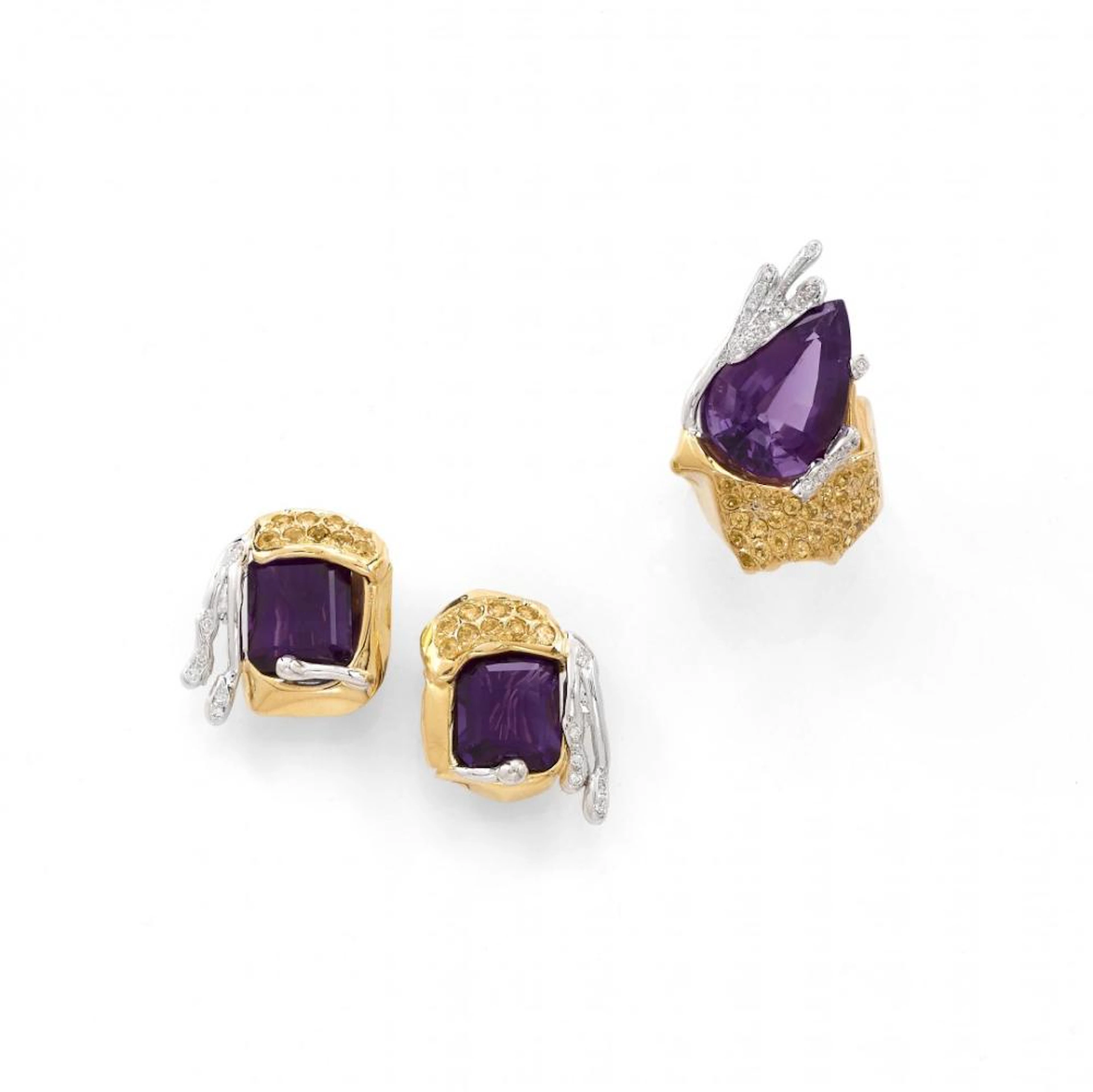 amethyst, citrine quartz and diamond demi-parure