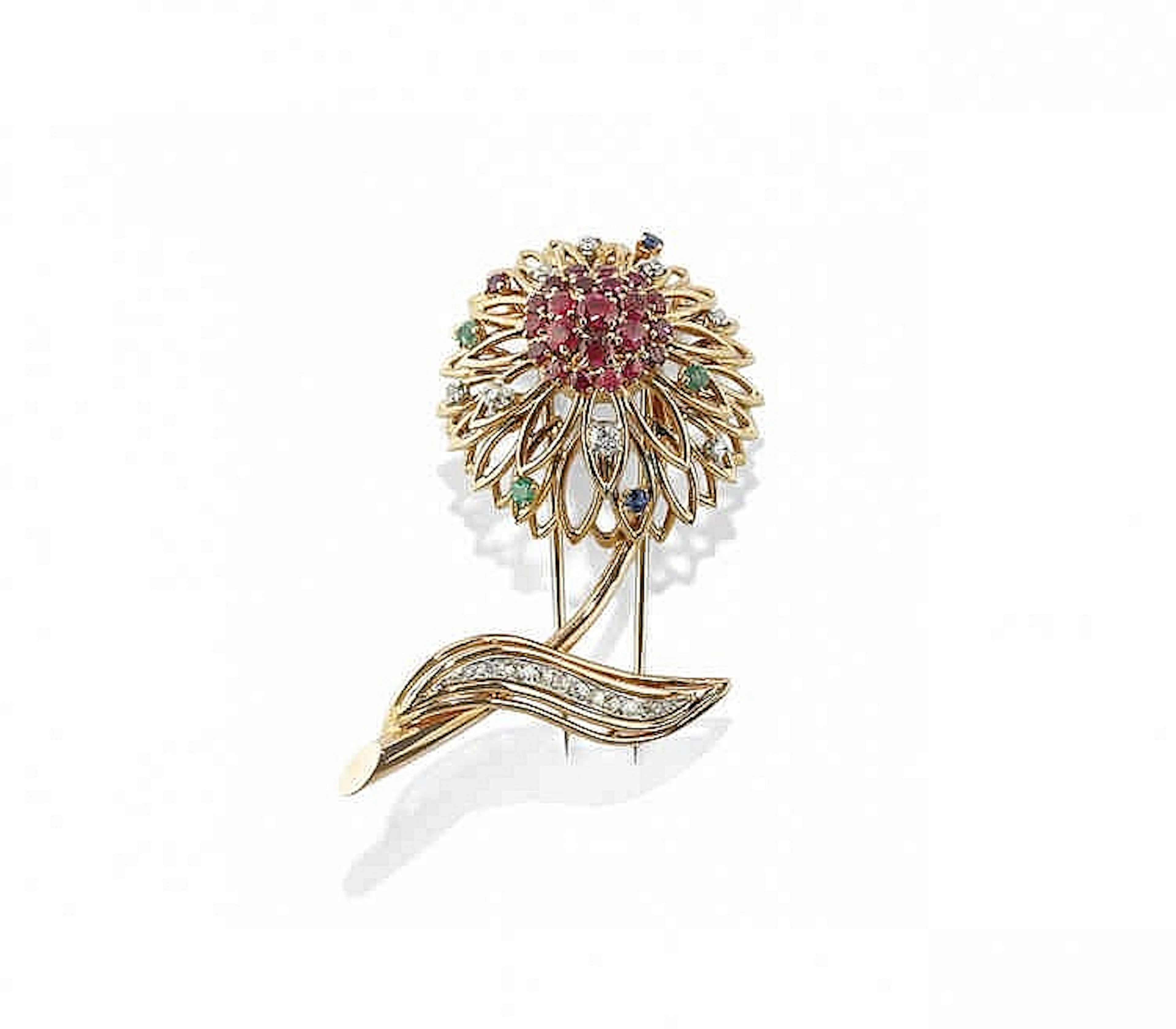 pink gold gemset brooch