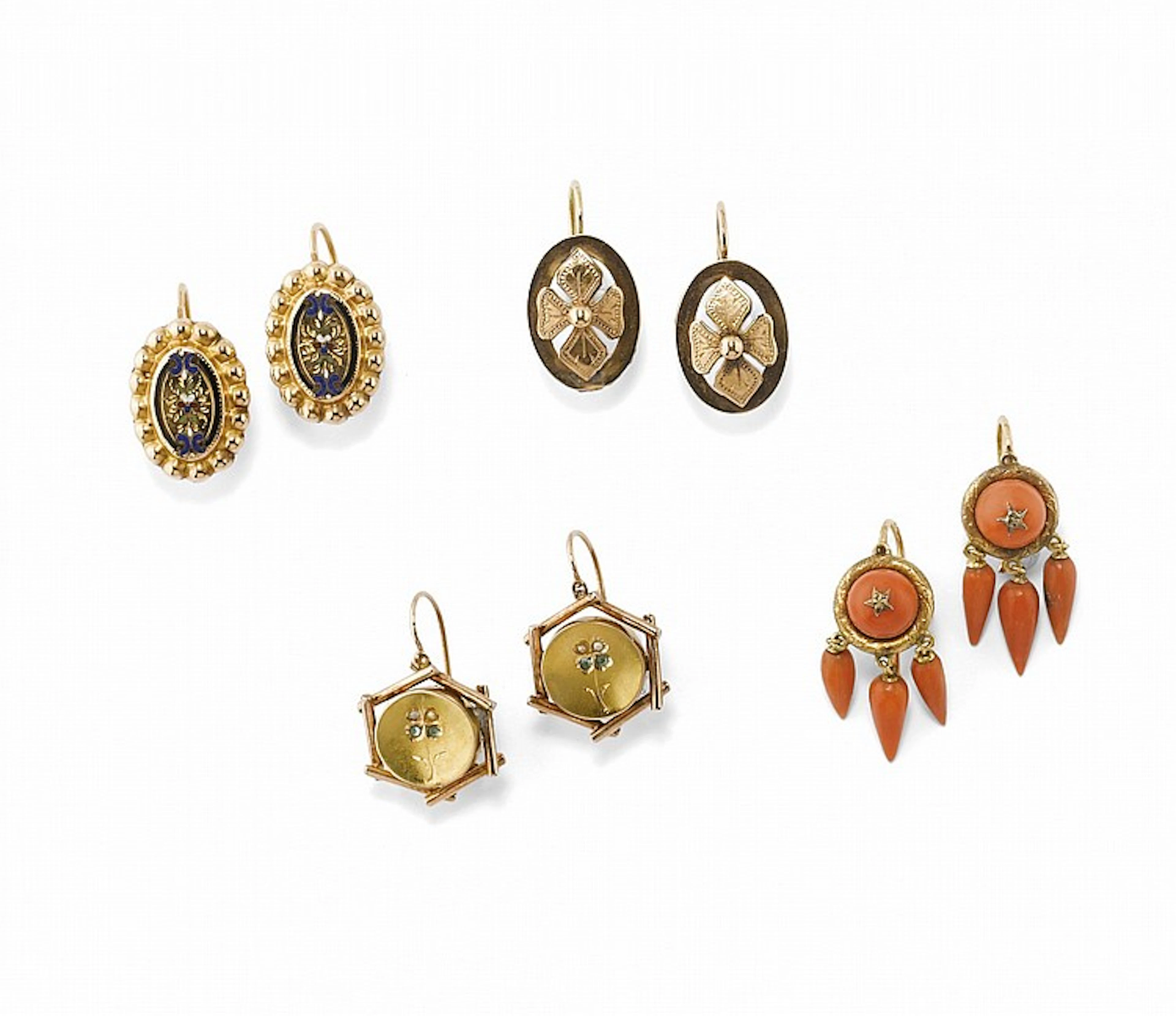 FOUR ANTIQUE PAIRS OF EARRINGS