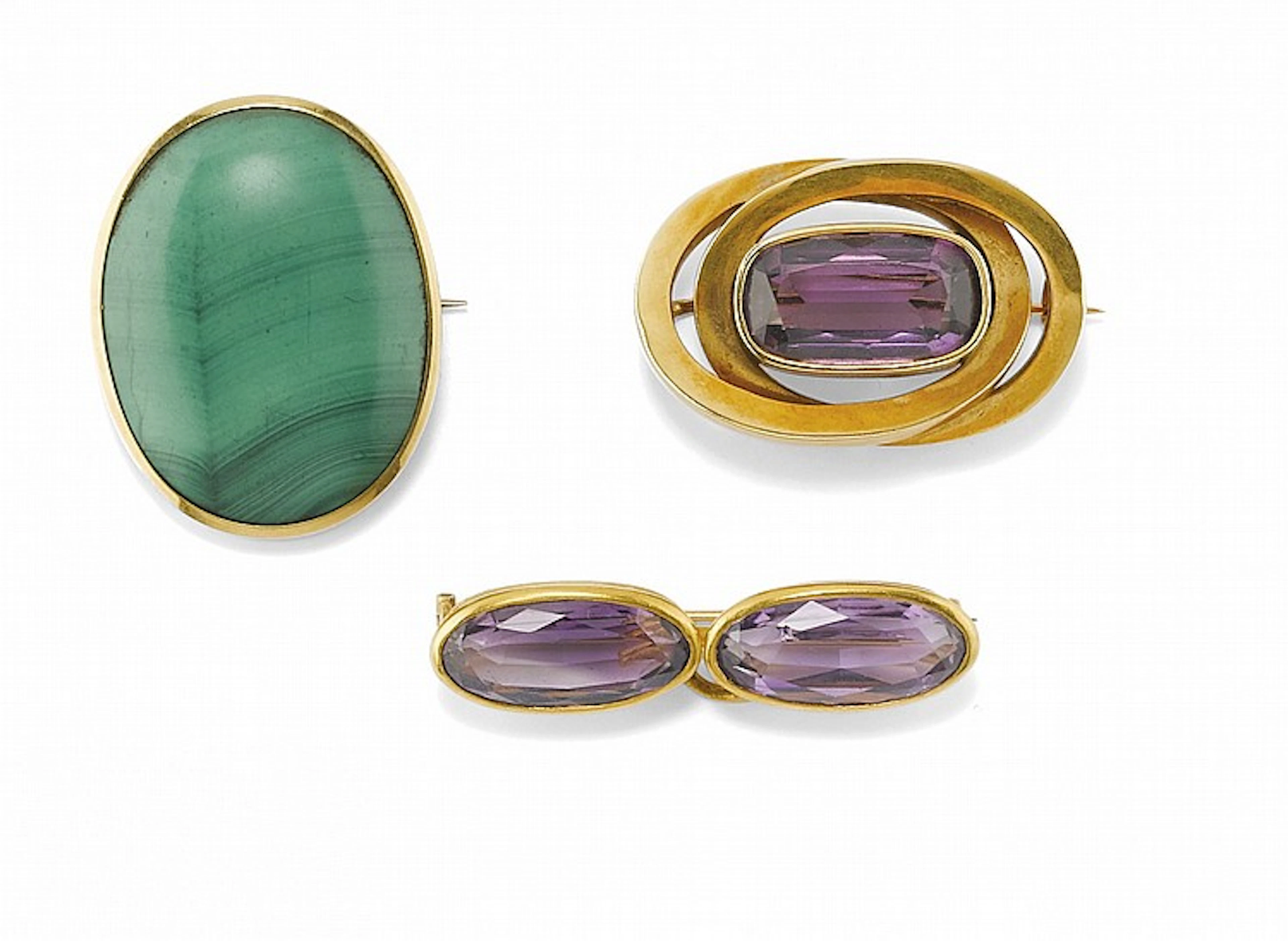 THREE ANTIQUE GEM-SET BROOCHES