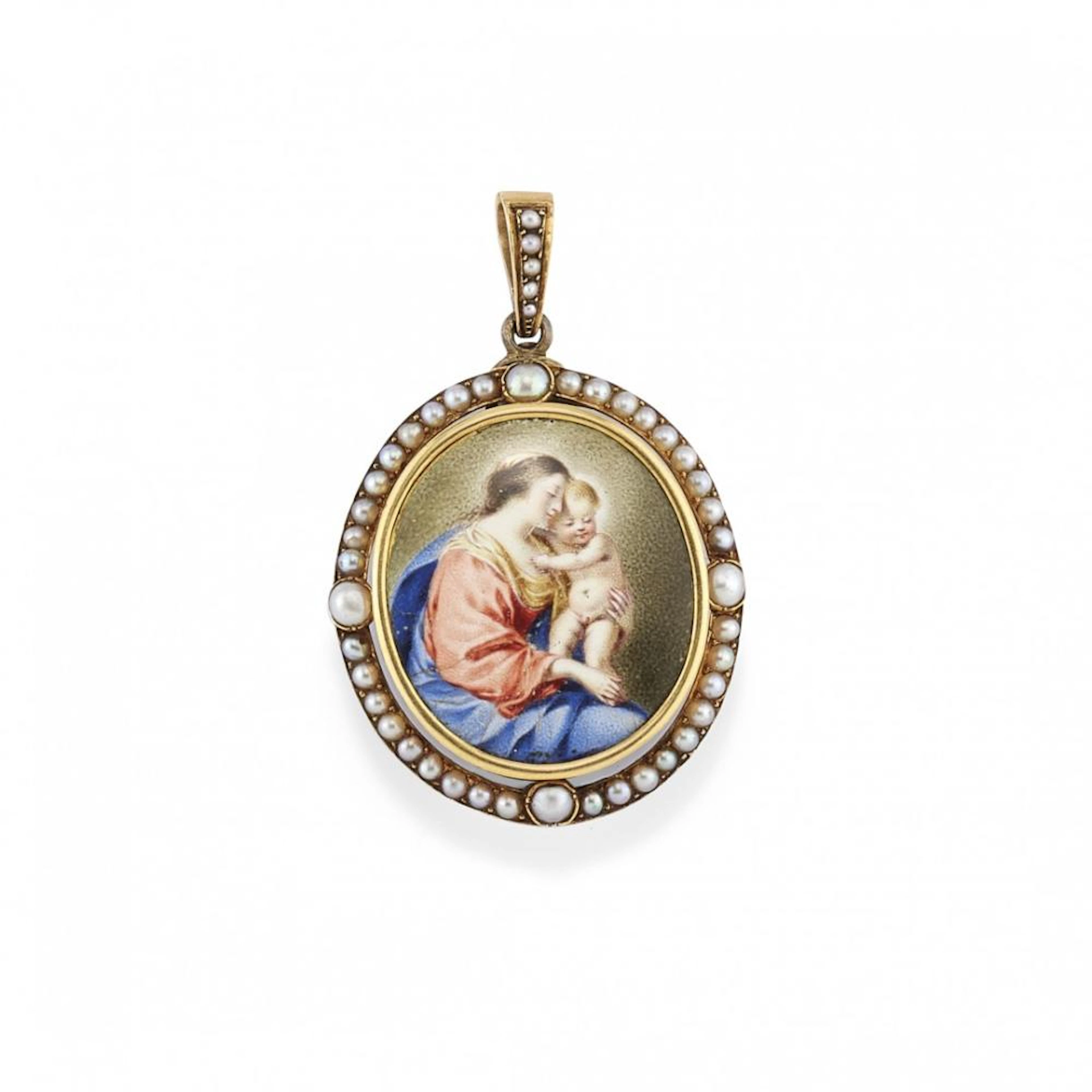 Pendente Con Miniatura E Perle - Pendant With Miniature And Pearls