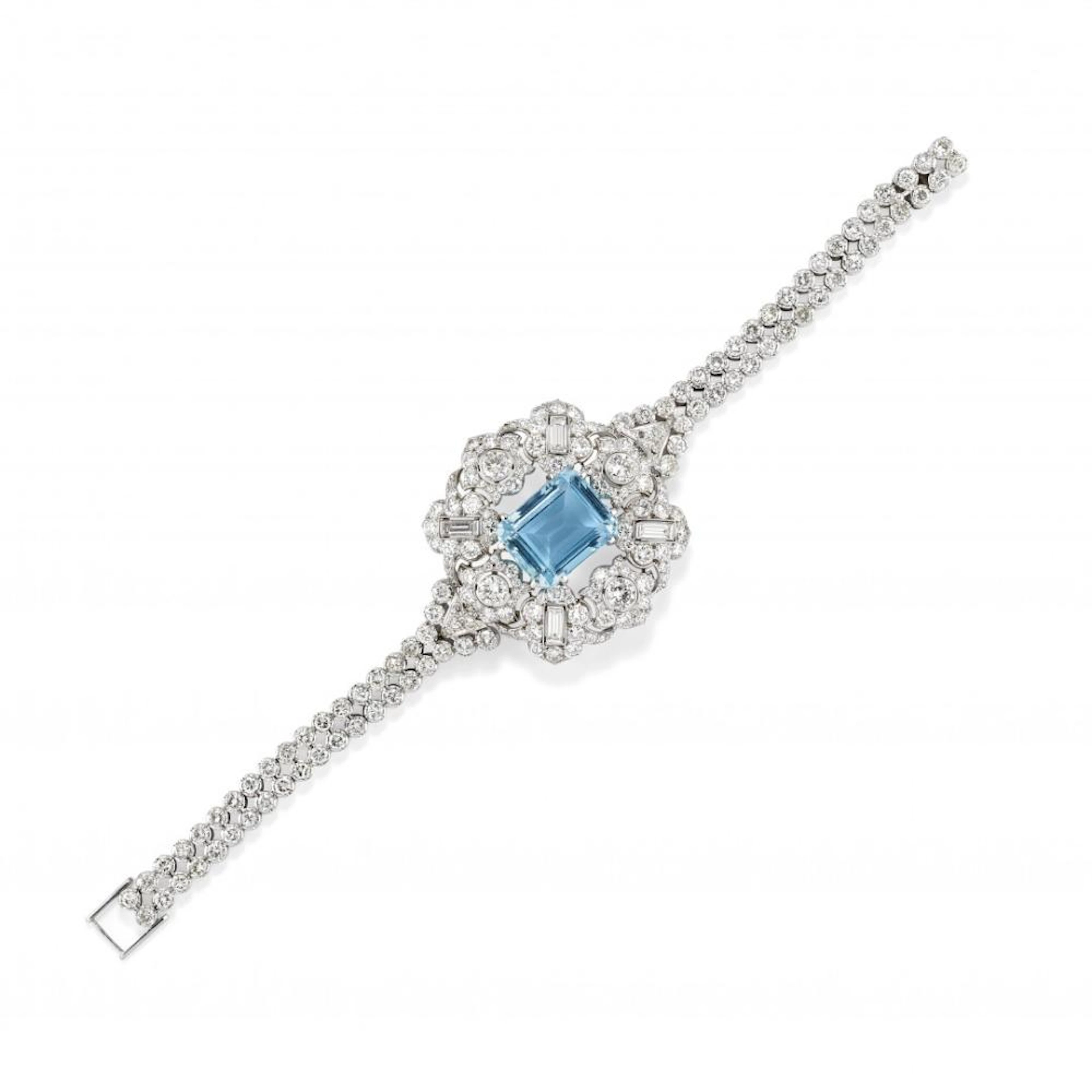 Bracciale In Diamanti E Acquamarina - Diamond And Aquamarine Bracelet
