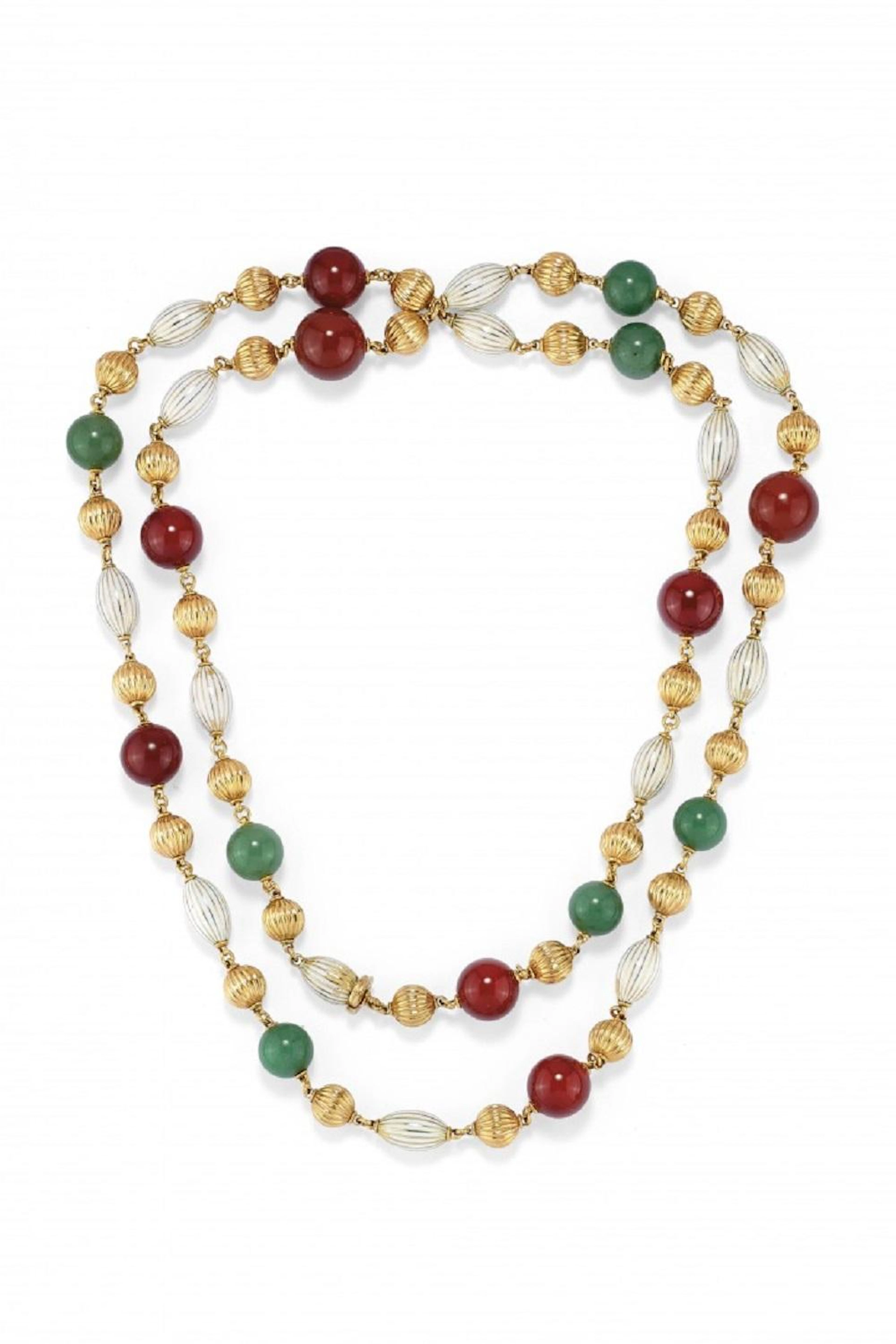 Lunga Collana In Smalto E Pietre Dure