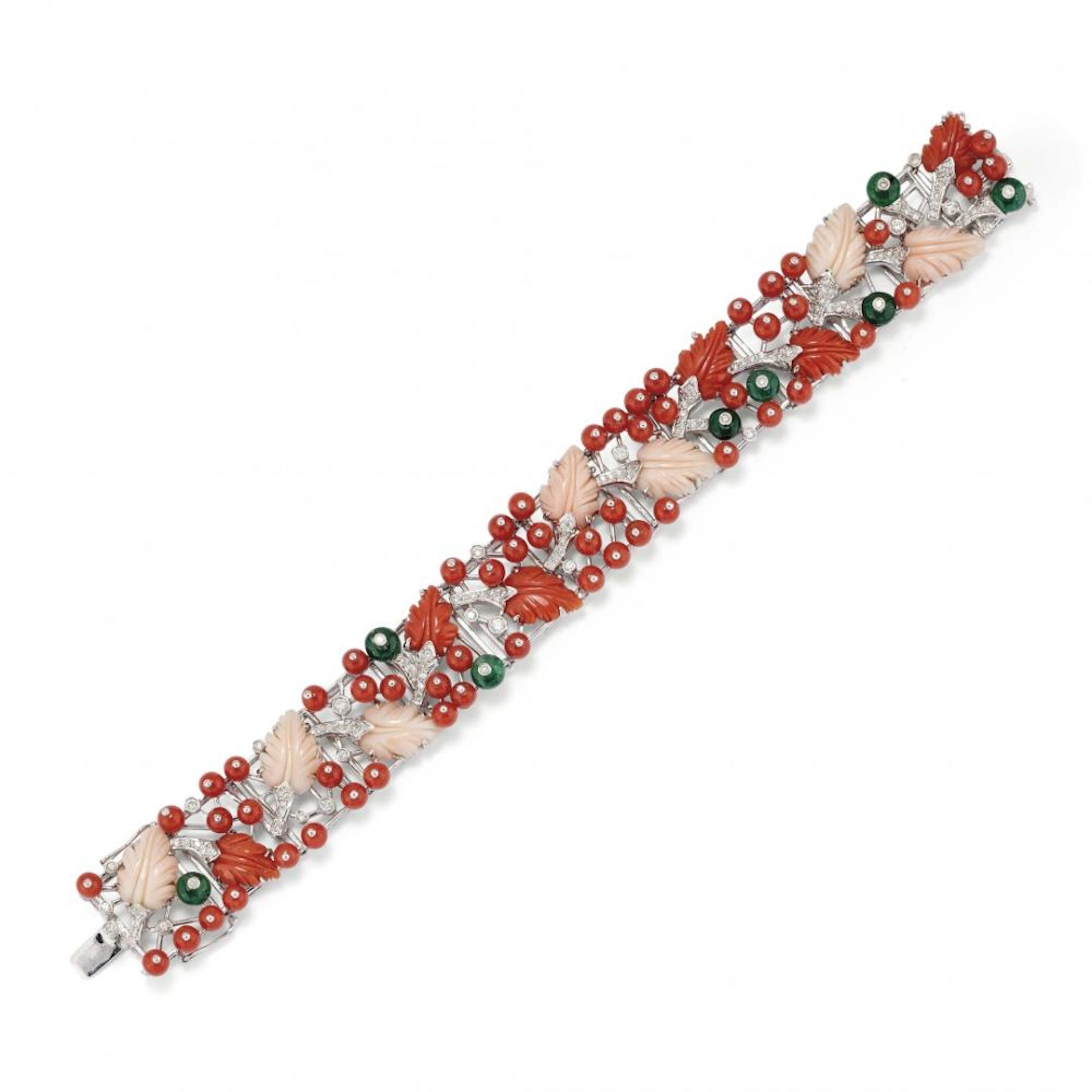 Bracciale "Tutti Frutti" In Corallo E Gemme - Coral And...