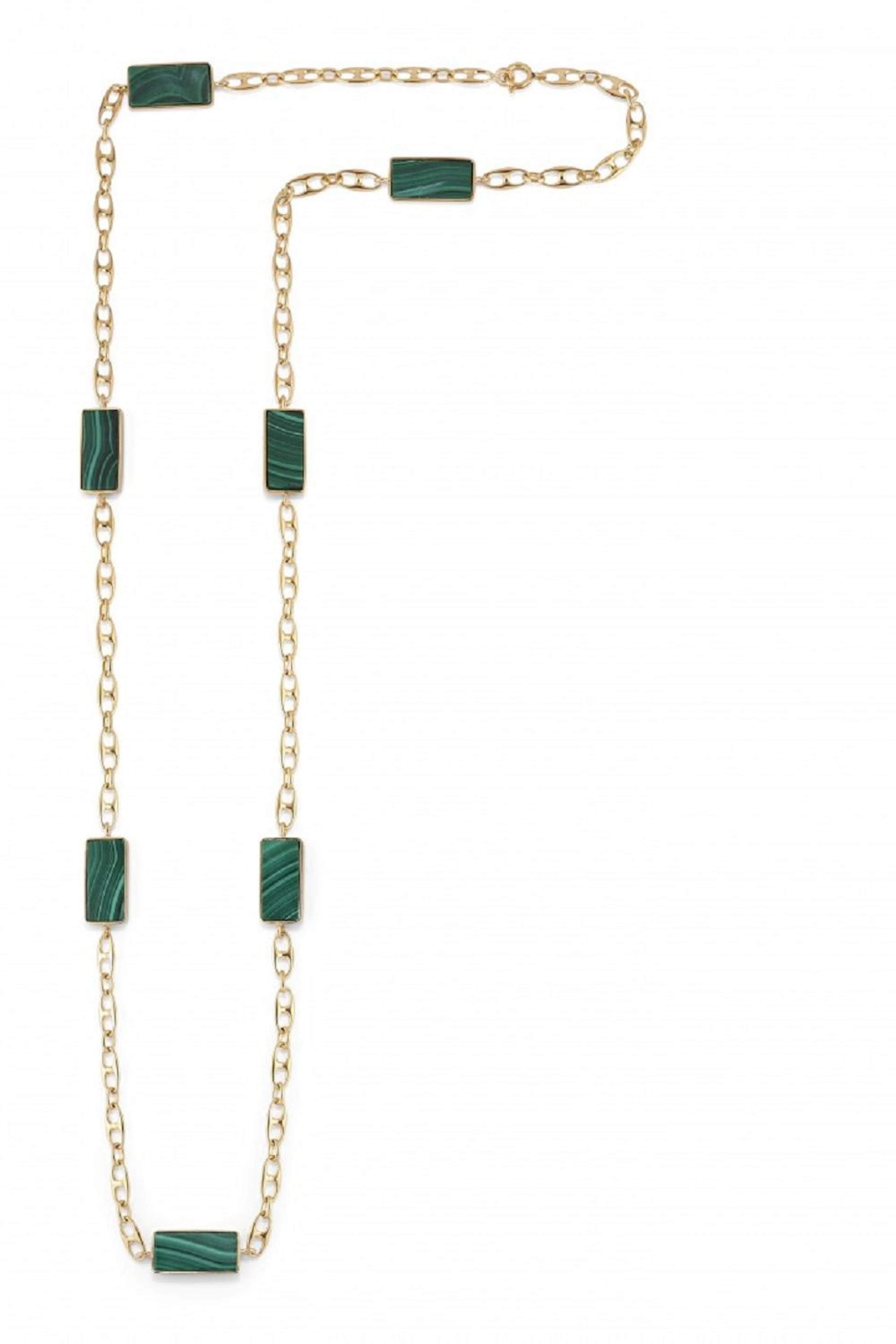 Lunga Collana In Oro Giallo E Malachiti - Long Yellow...