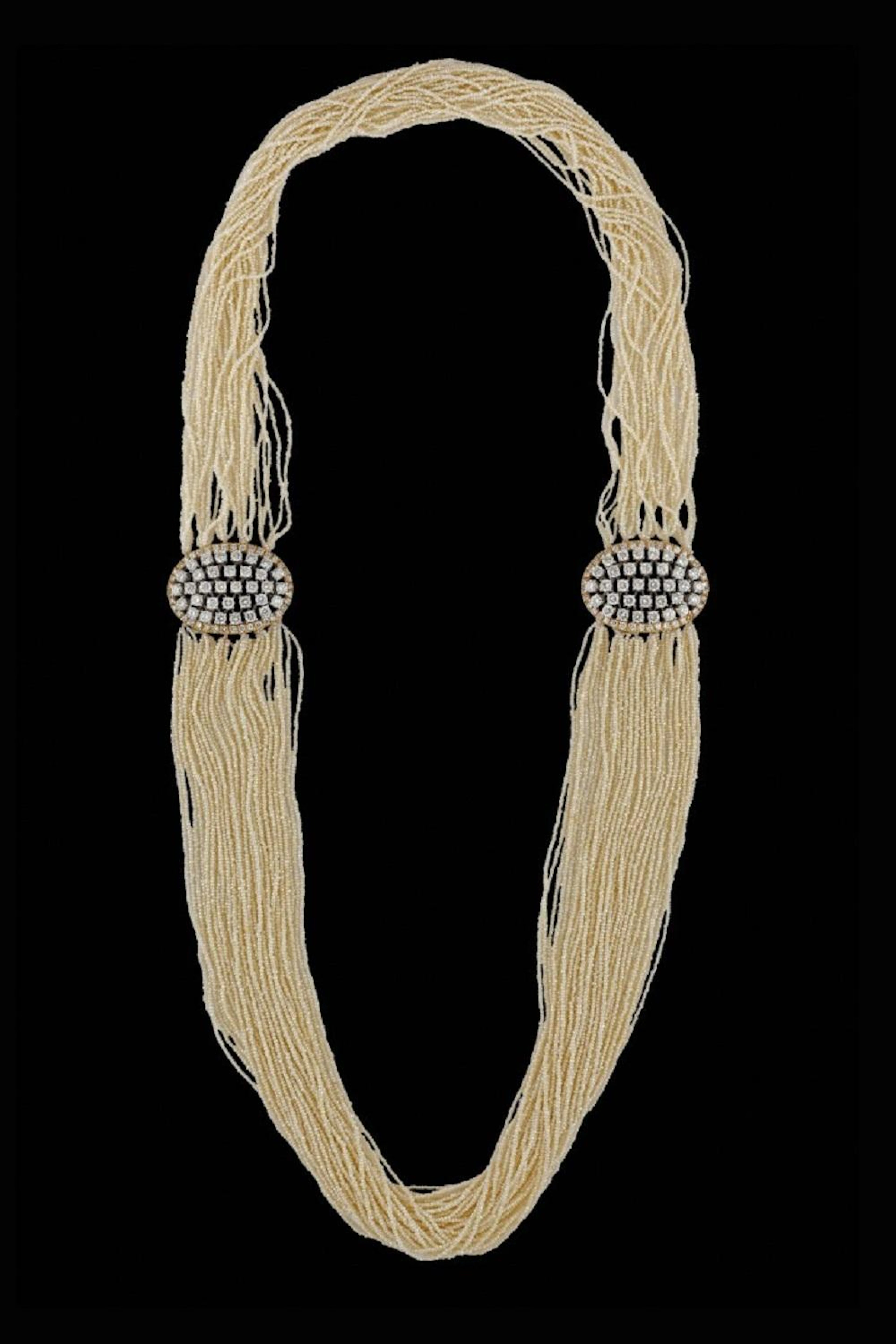 Lunga Collana In Perline E Diamanti