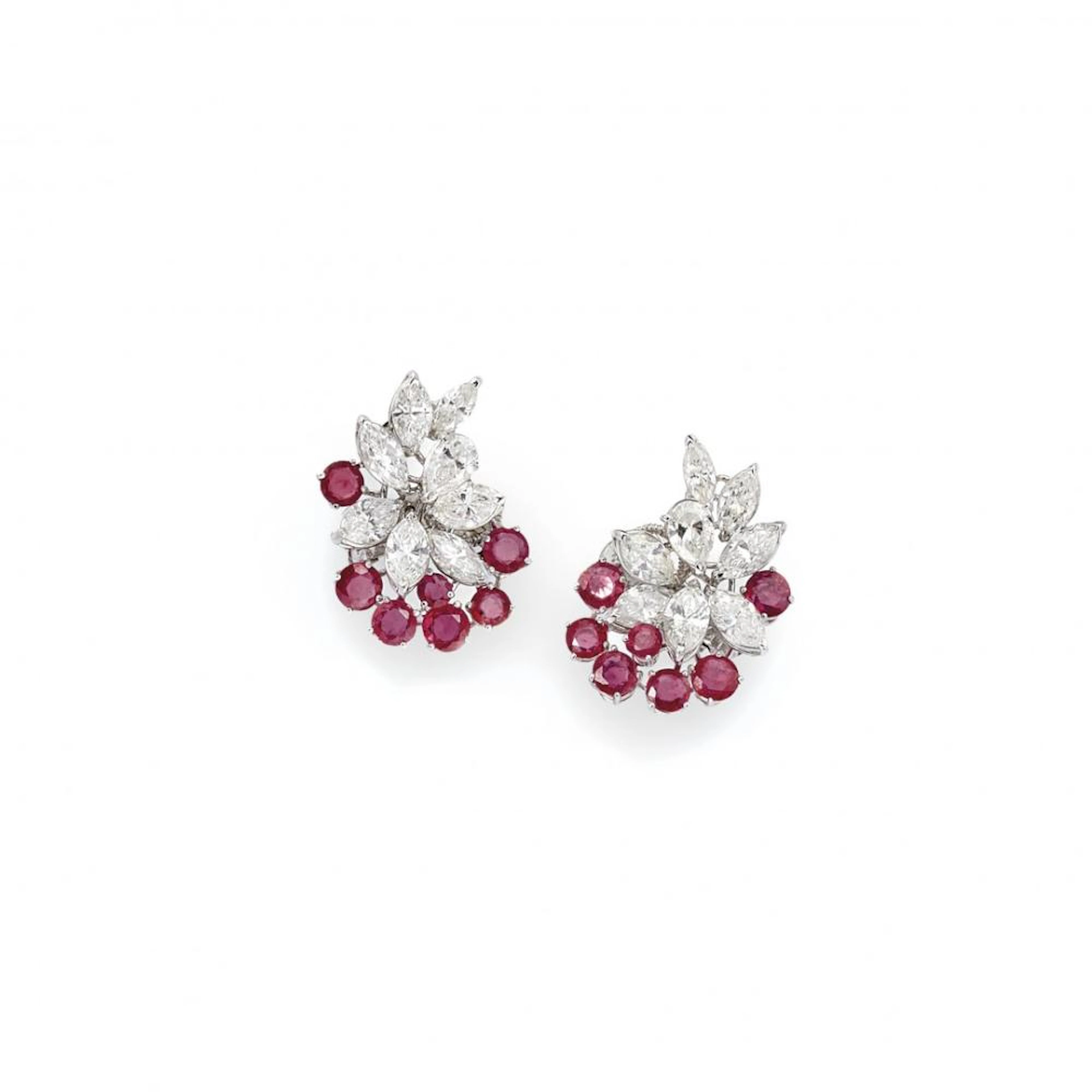Paio Di Orecchini A Clip In Diamanti E Rubini - Pair Of...