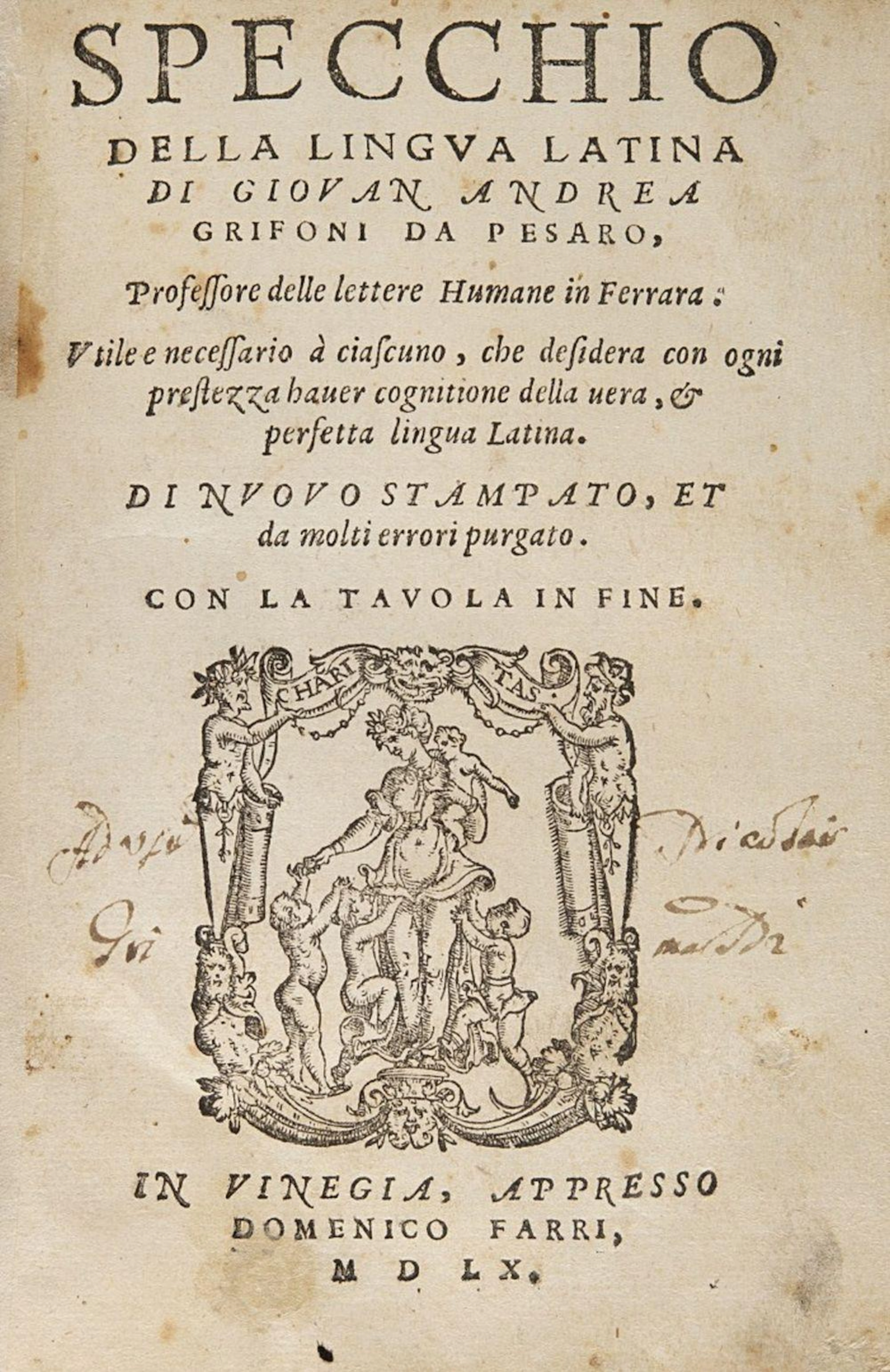 Grifoni, Giovanni Andrea Specchio della lingua latina.