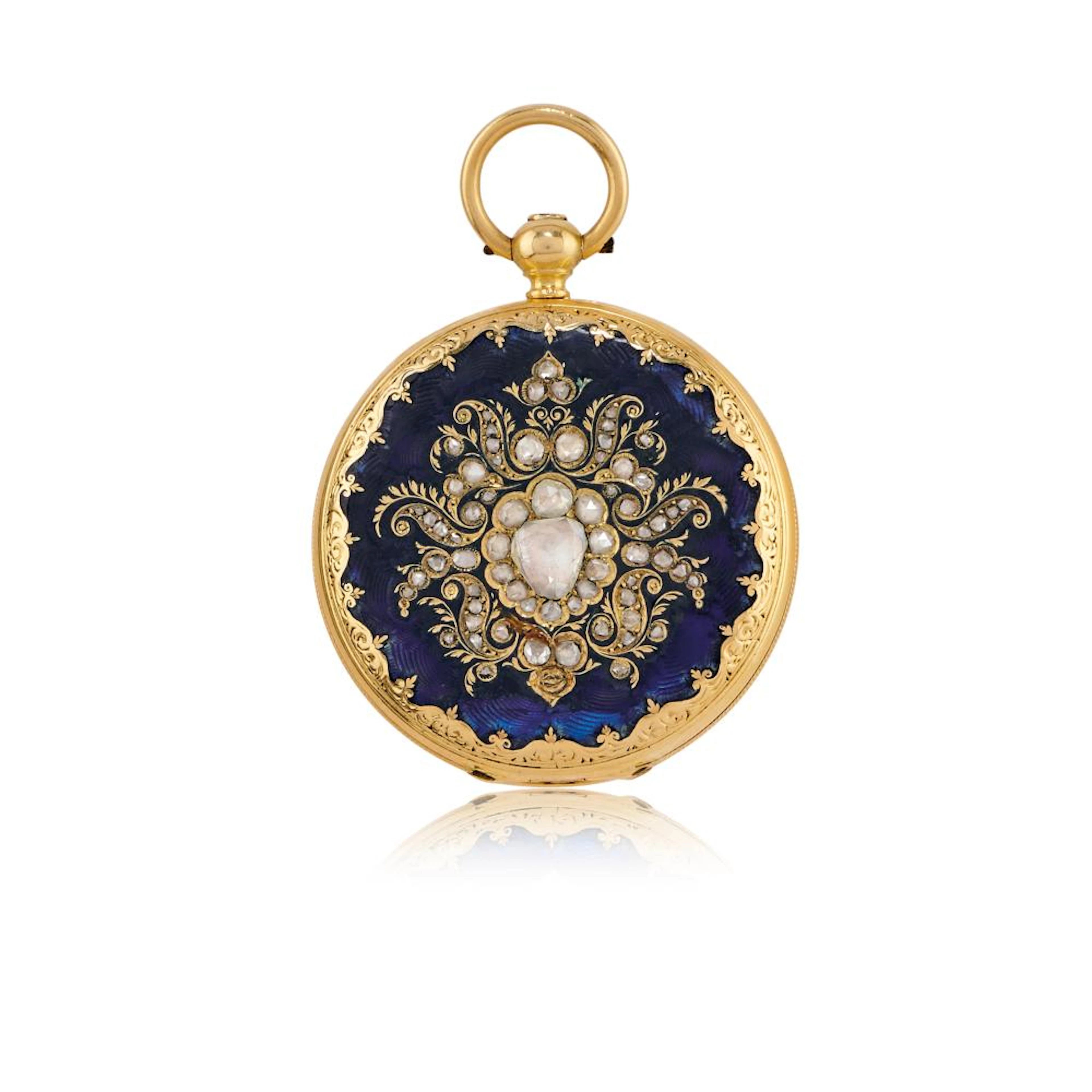 HUNTER CASE PENDANTIF IN GOLD AND ENAMEL, CIRCA 1860