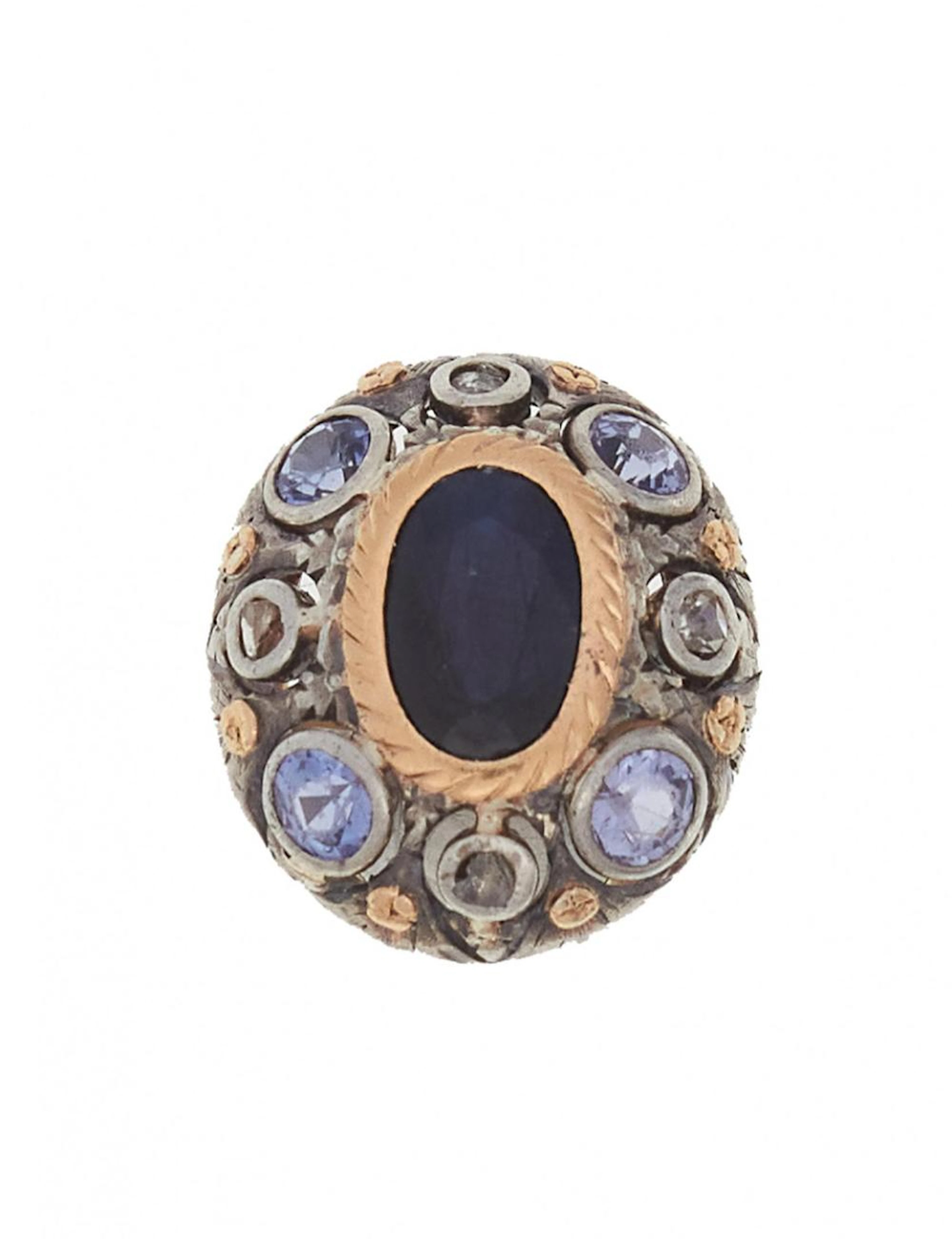 gold, silver and gem-set ring