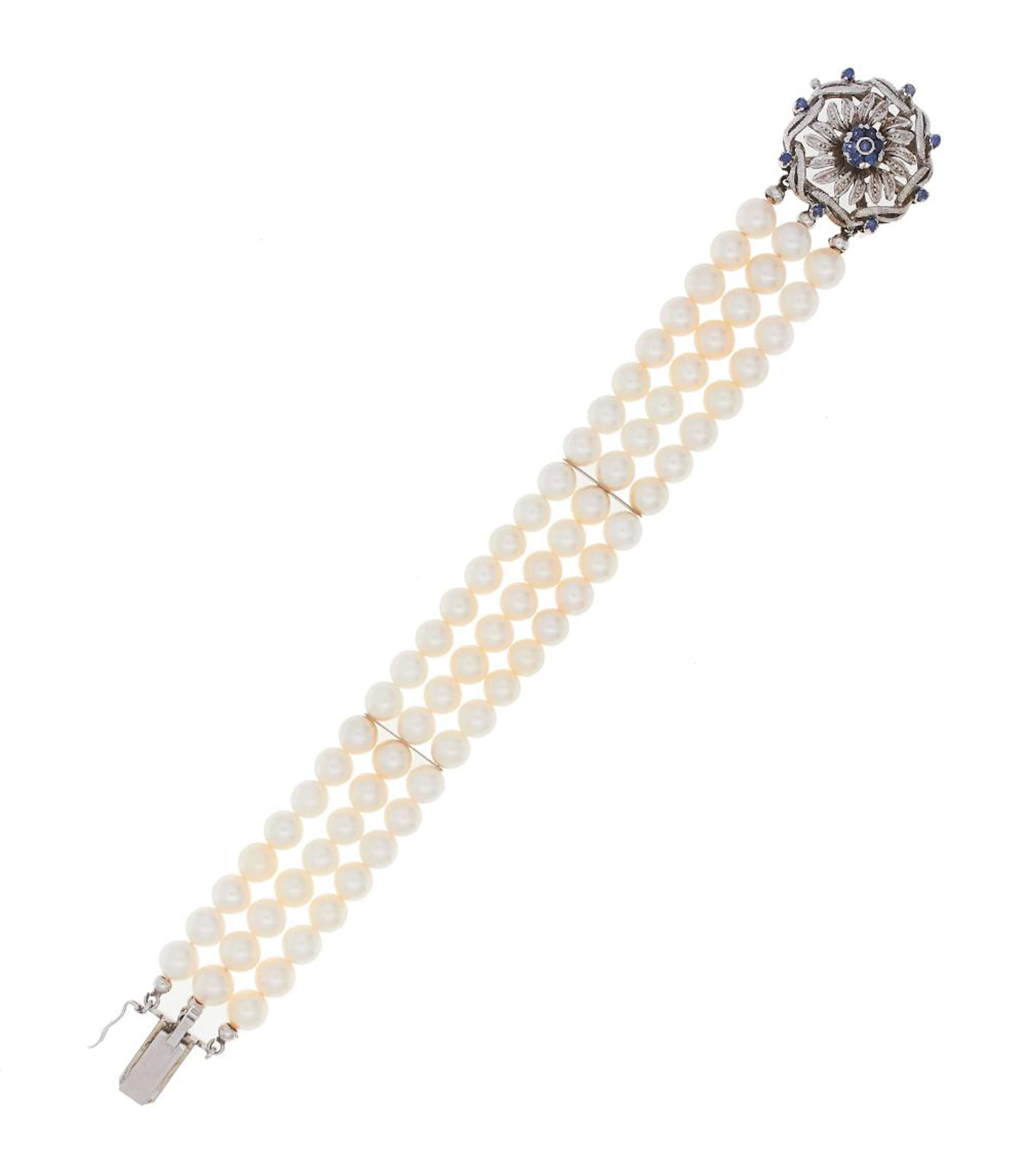 Cultured pearl and gem-set bracelet
