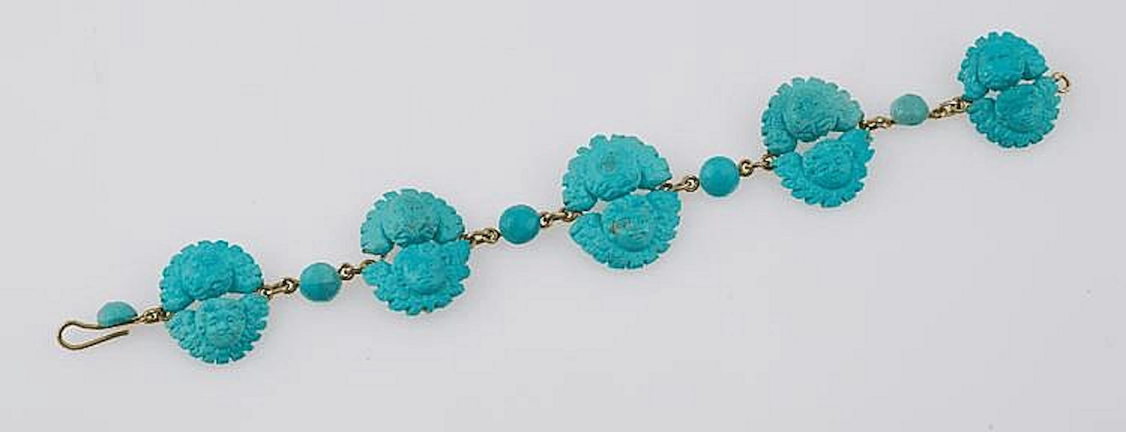 BRACCIALE IN ORO E TURCHESI CON COPPIA DI CHERUBINI TURQUOISE BRACELET