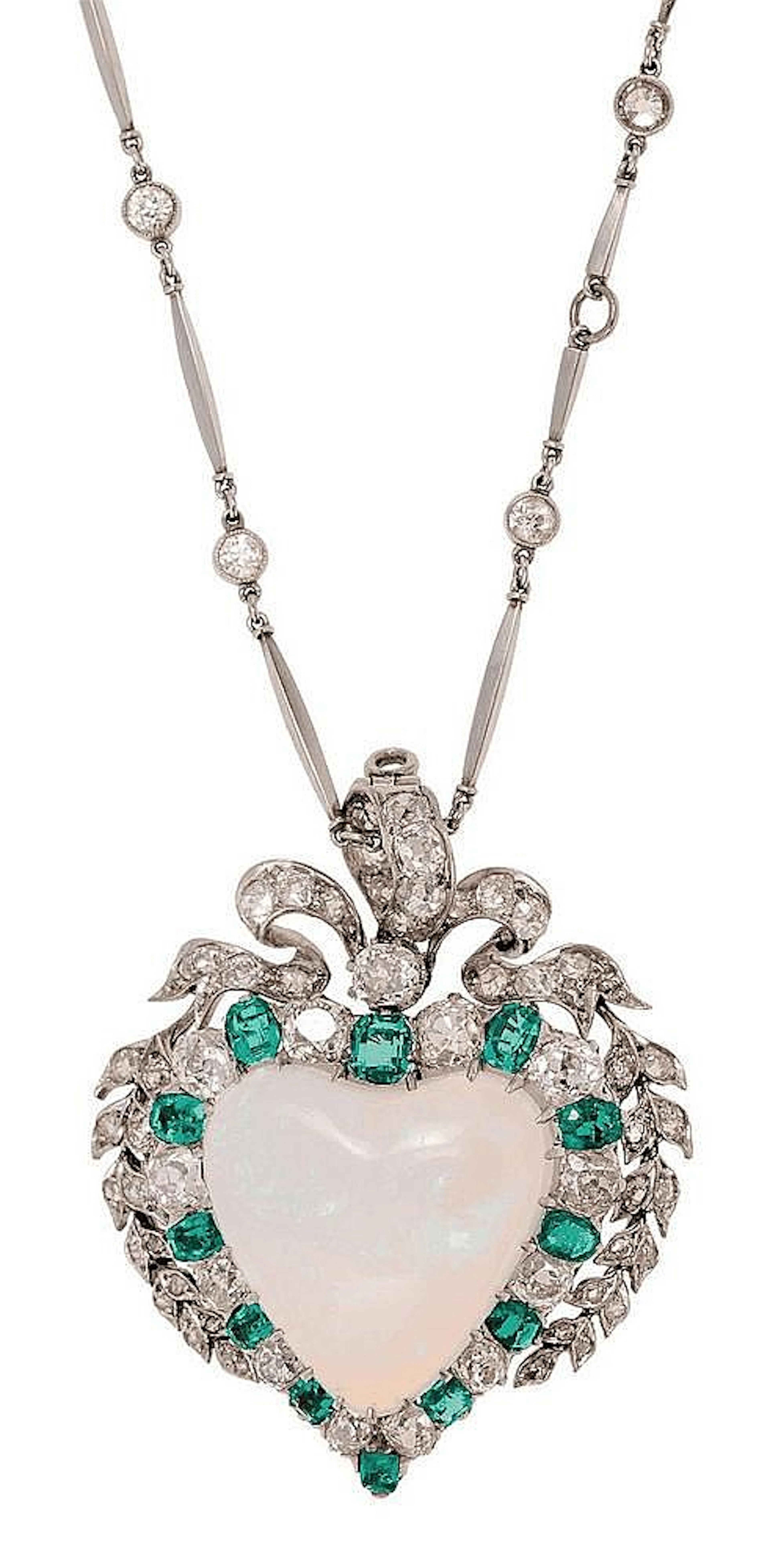 COLLANA CON PENDENTE IN OPALE OPAL, DIAMOND AND EMERALD NECKLACE, 1920 CIRCA