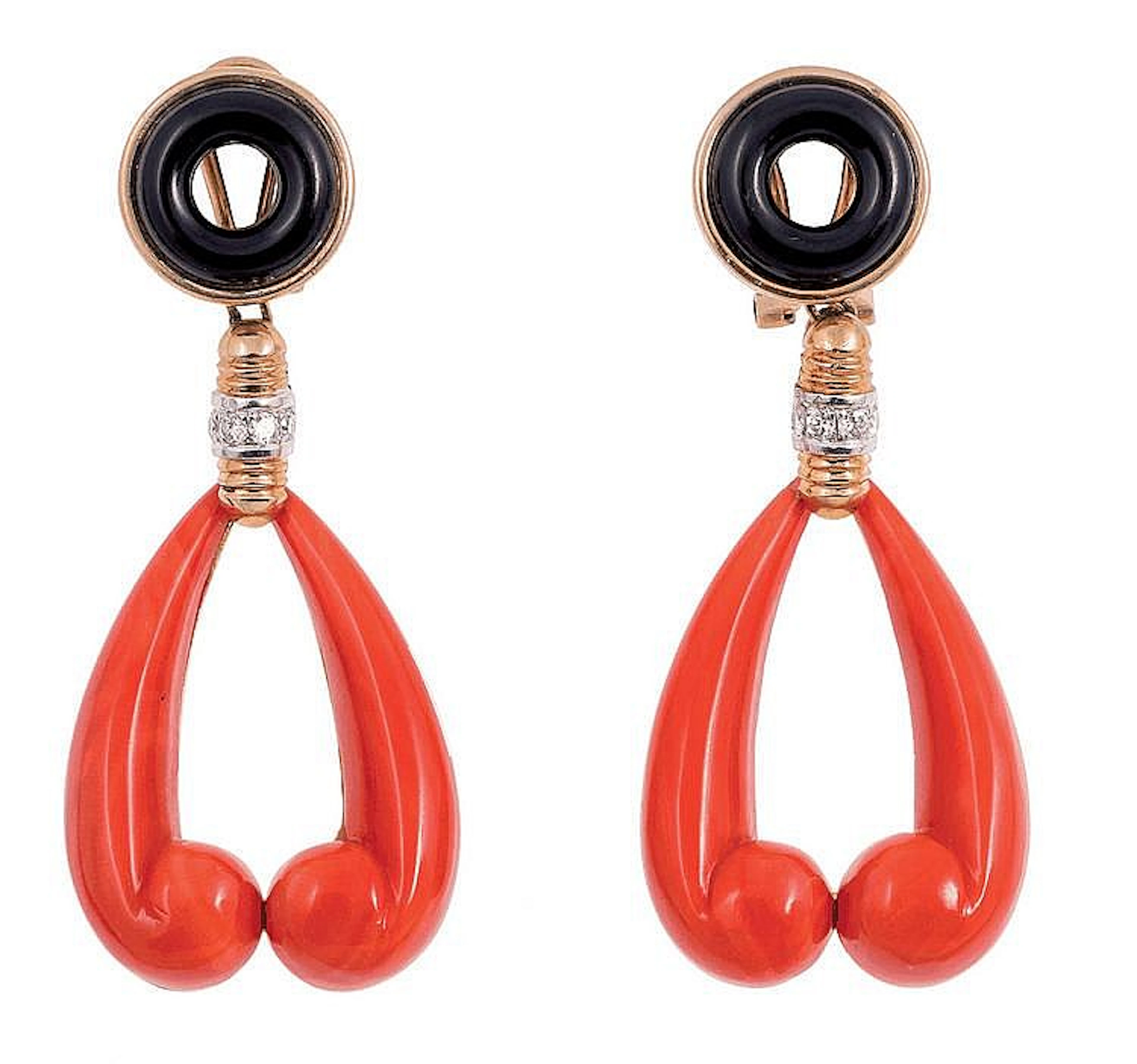 PARURE IN CORALLO CORAL, ONYX AND DIAMOND PARURE, 1970 CIRCA