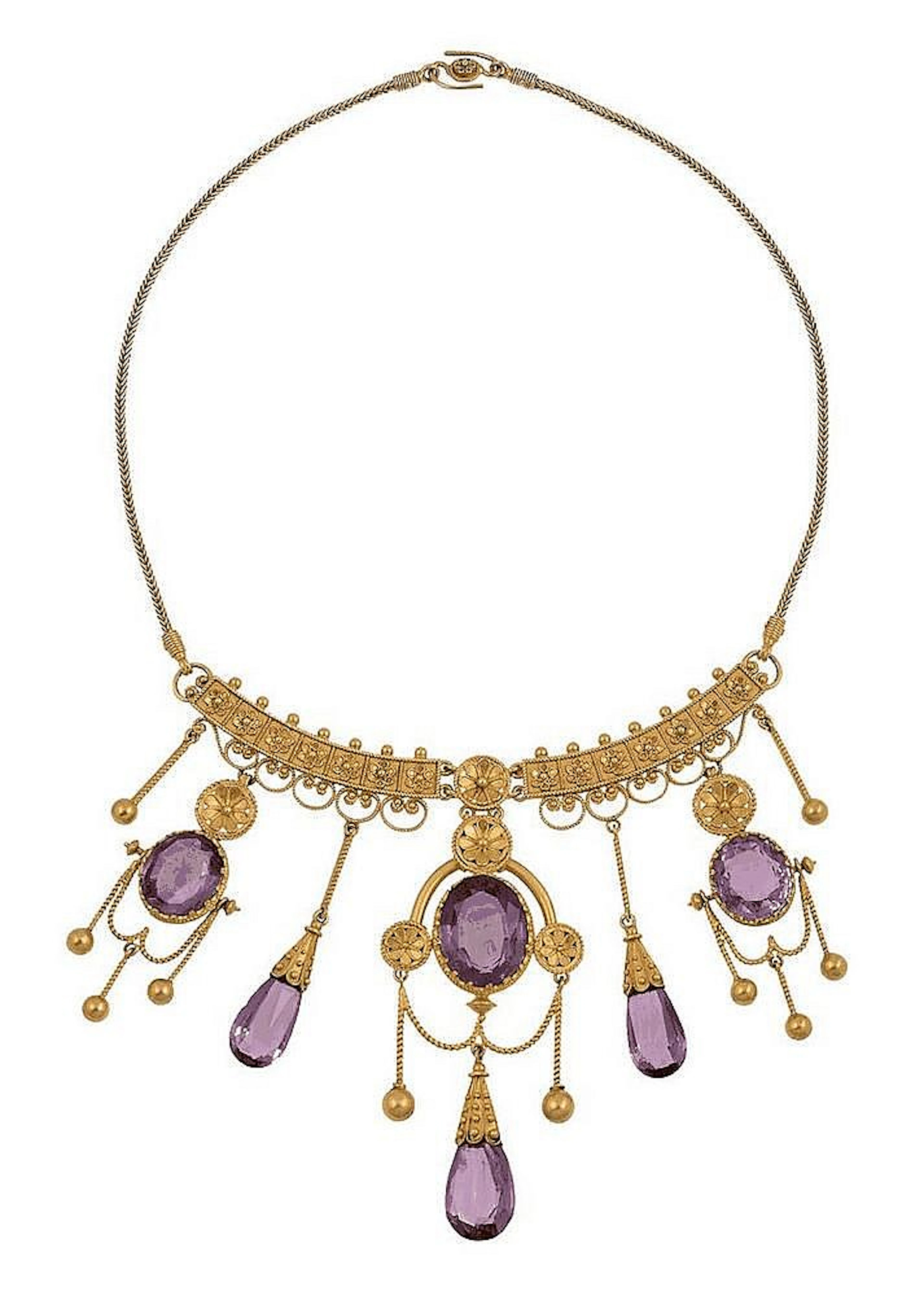 ANTICA COLLANA CON AMETISTE ARCHEOLOGICAL REVIVAL AMETHYST NECKLACE, 1880 CIRCA
