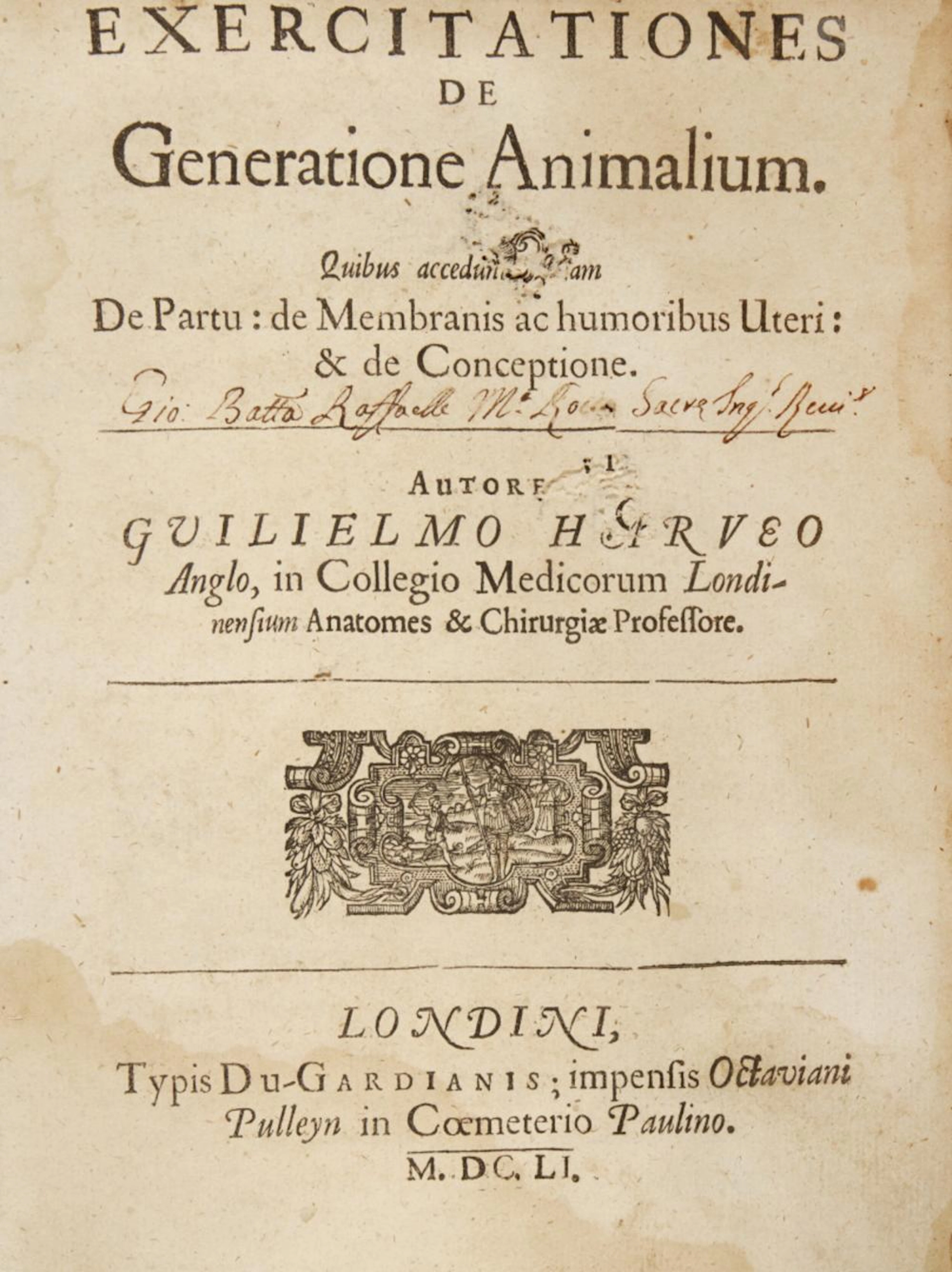 Harvey, William Exercitationes de generatione animalium.