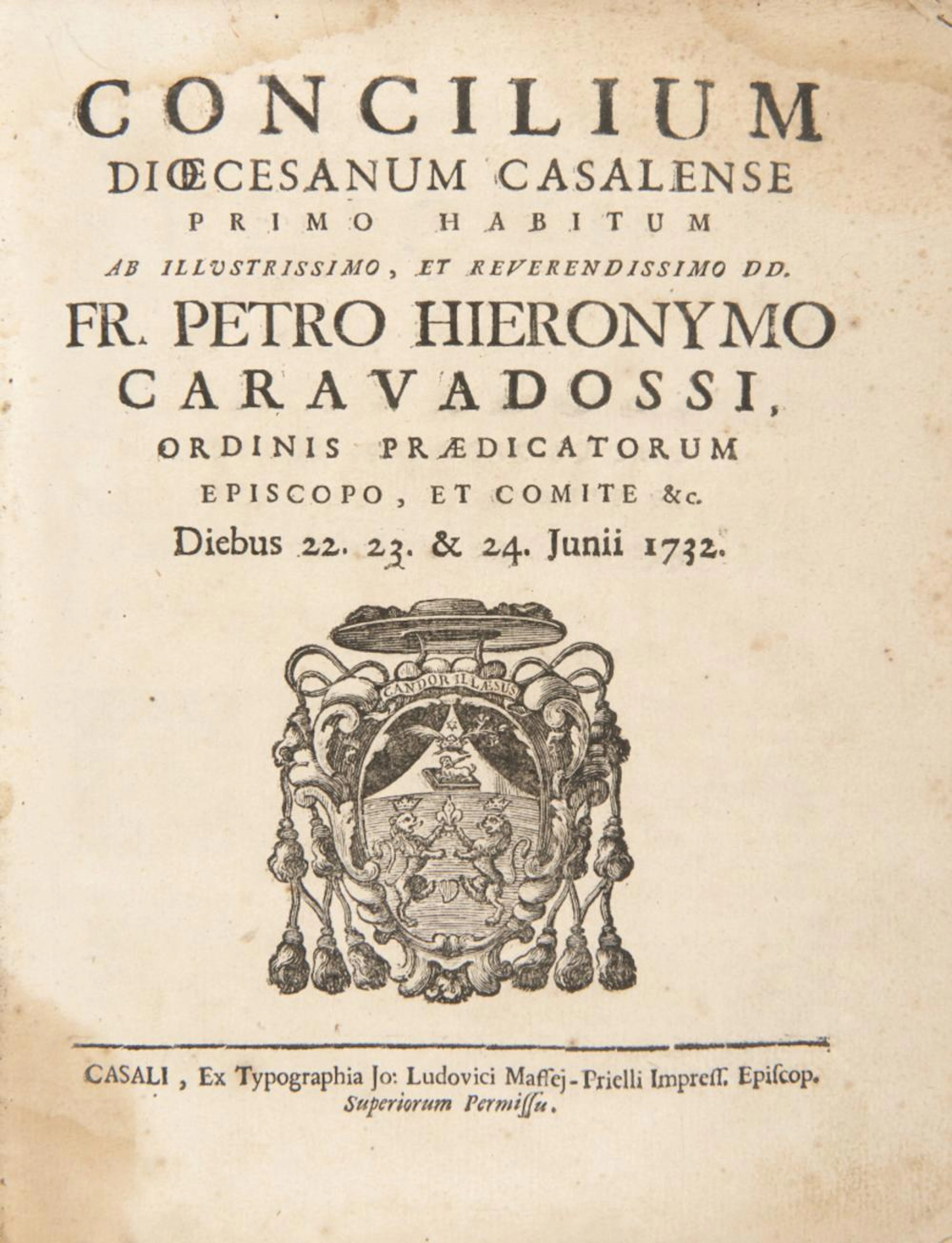Synodus Casalensis ... habita diebus V. VI. & VII. Septembris 1756.
