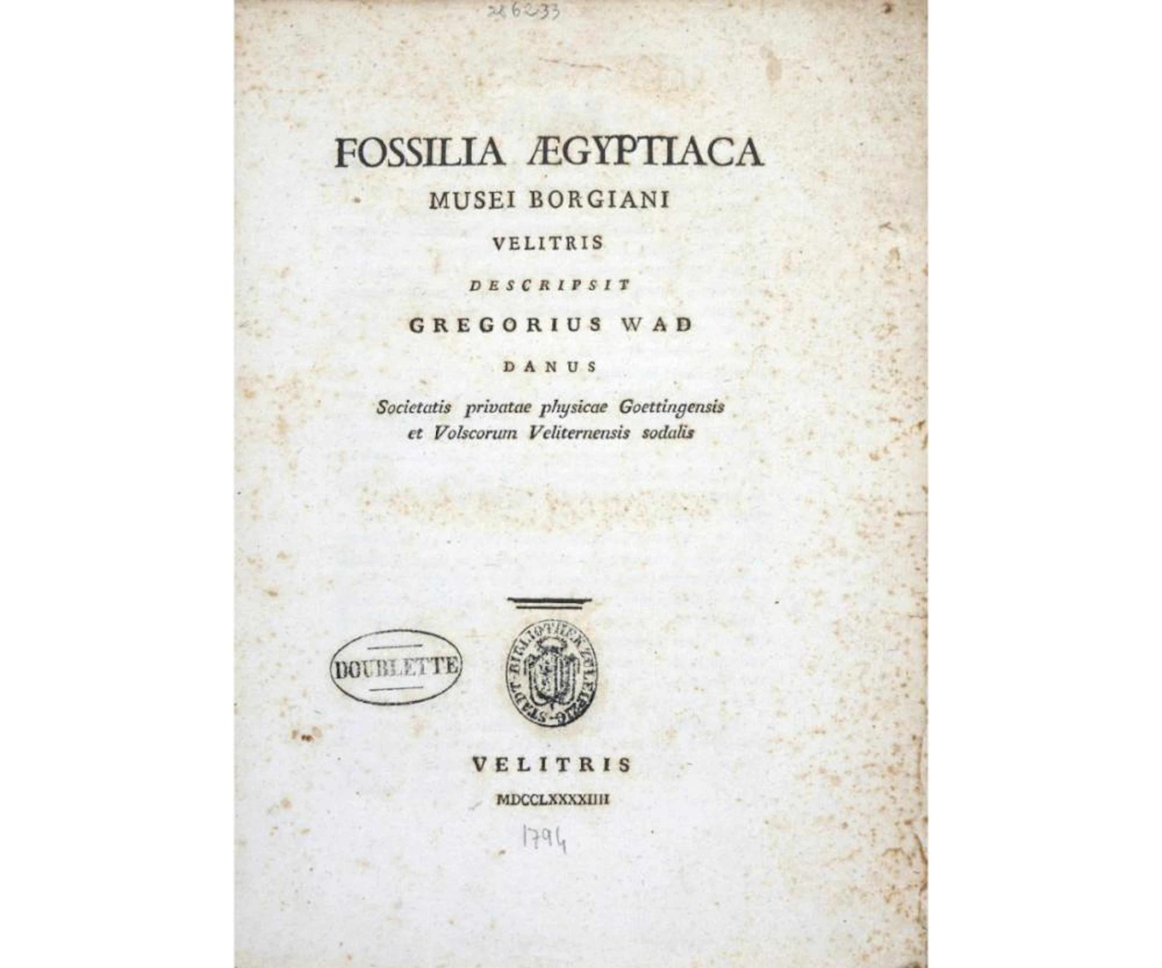 Wad, Gregers Fossilia Aegyptiaca Musei Borgiani Velitris.