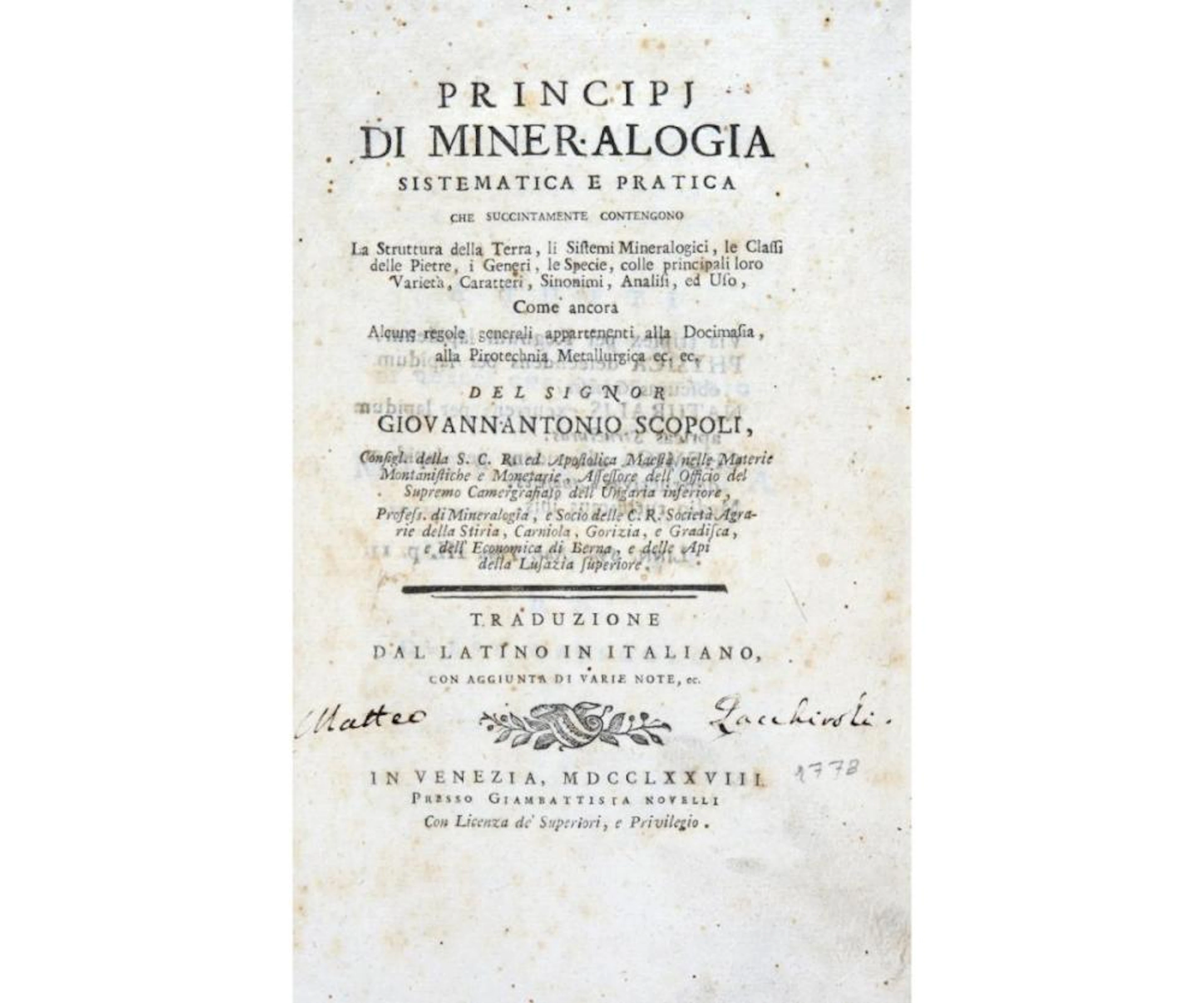 Scopoli, Giovanni Antonio Principj di mineralogia sistematica e pratica.