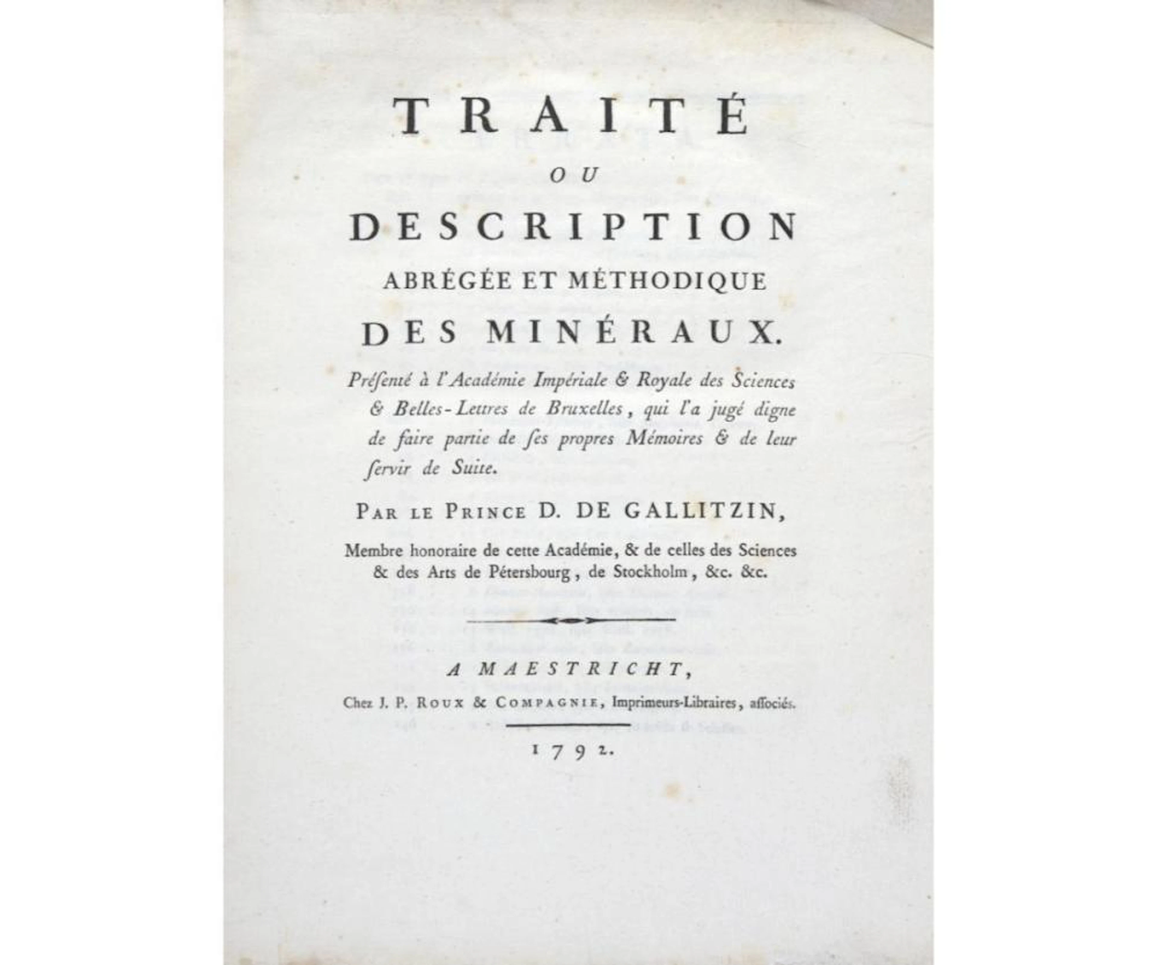 Gallitzin, Dimitri Traité ou description abrégée et méthodique des mineraux.