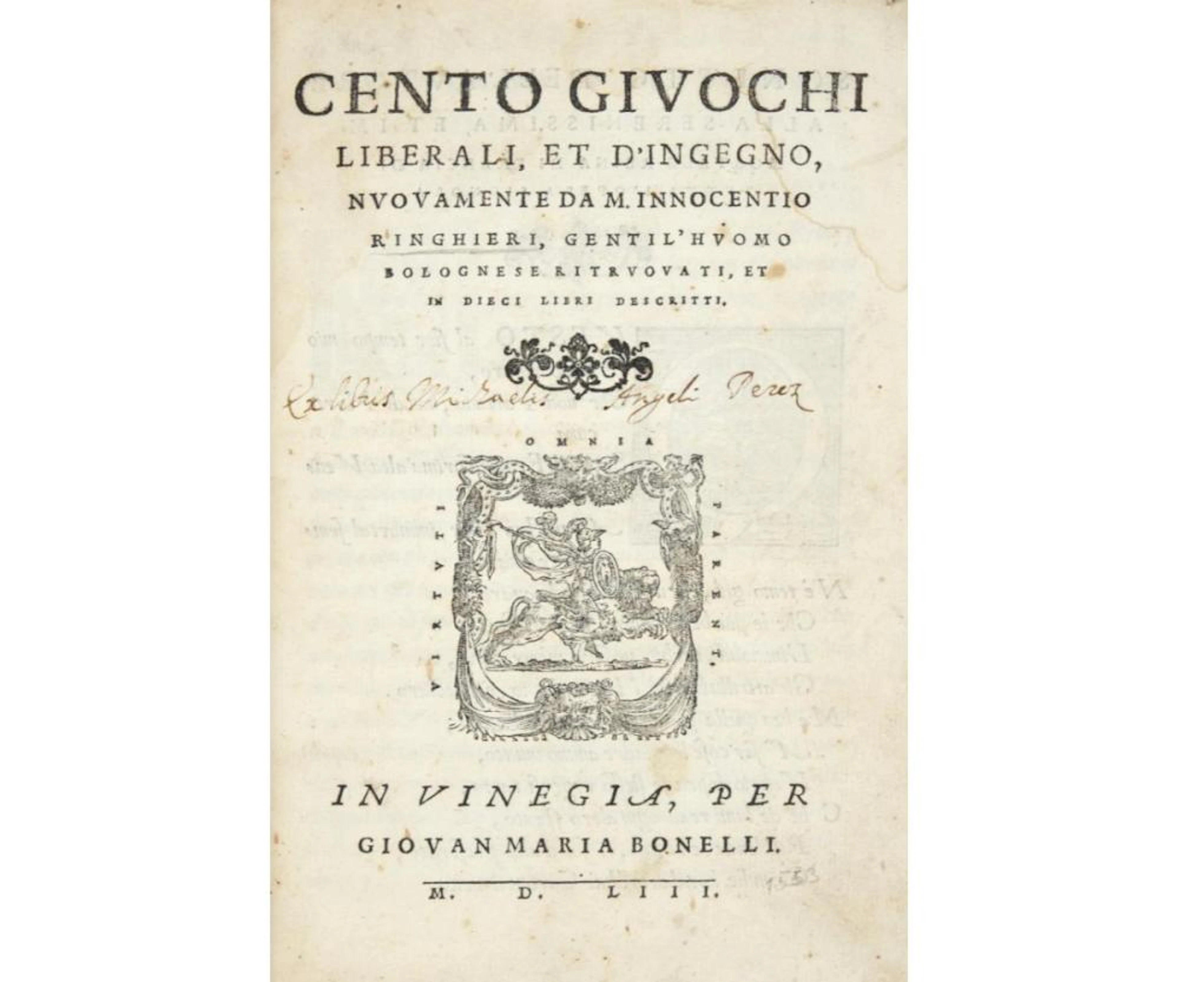 Ringhieri, Innocenzio Cento giuochi liberali, et d'ingegno.