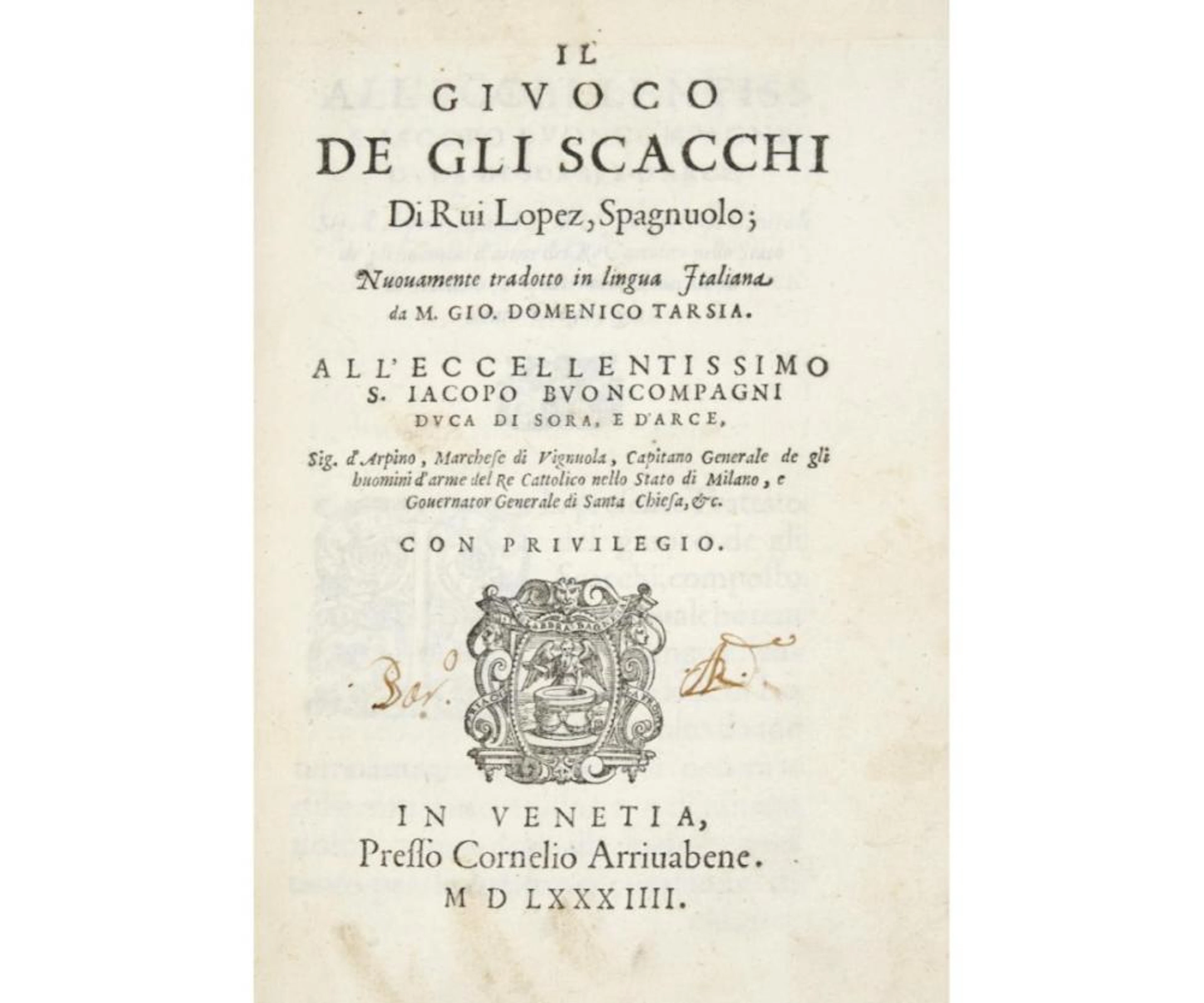 Lopez de Segura, Ruy Il Giuoco de gli scacchi.