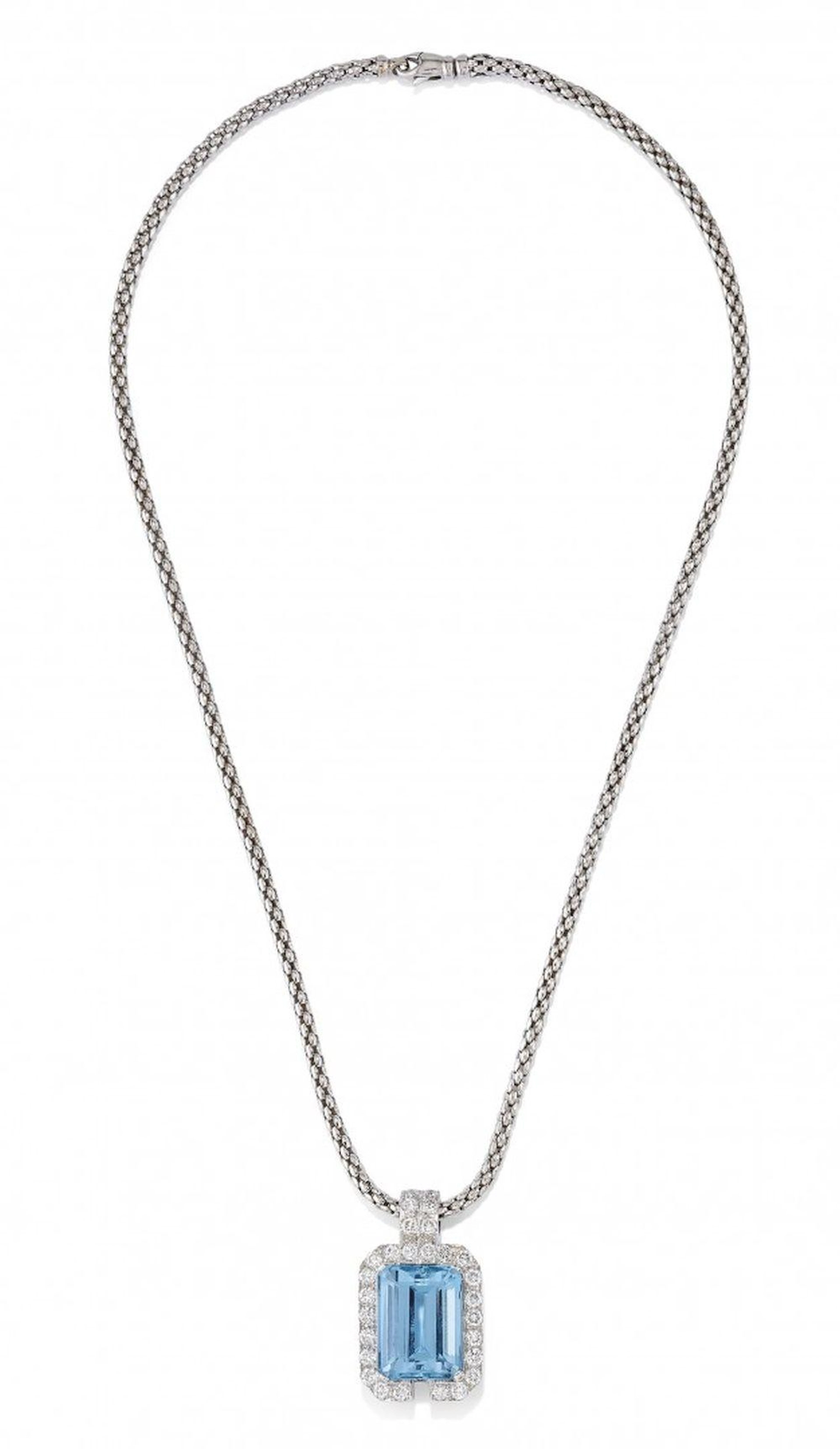 NECKLACE WITH AQUAMARINE AND DIAMOND-SET PENDANT