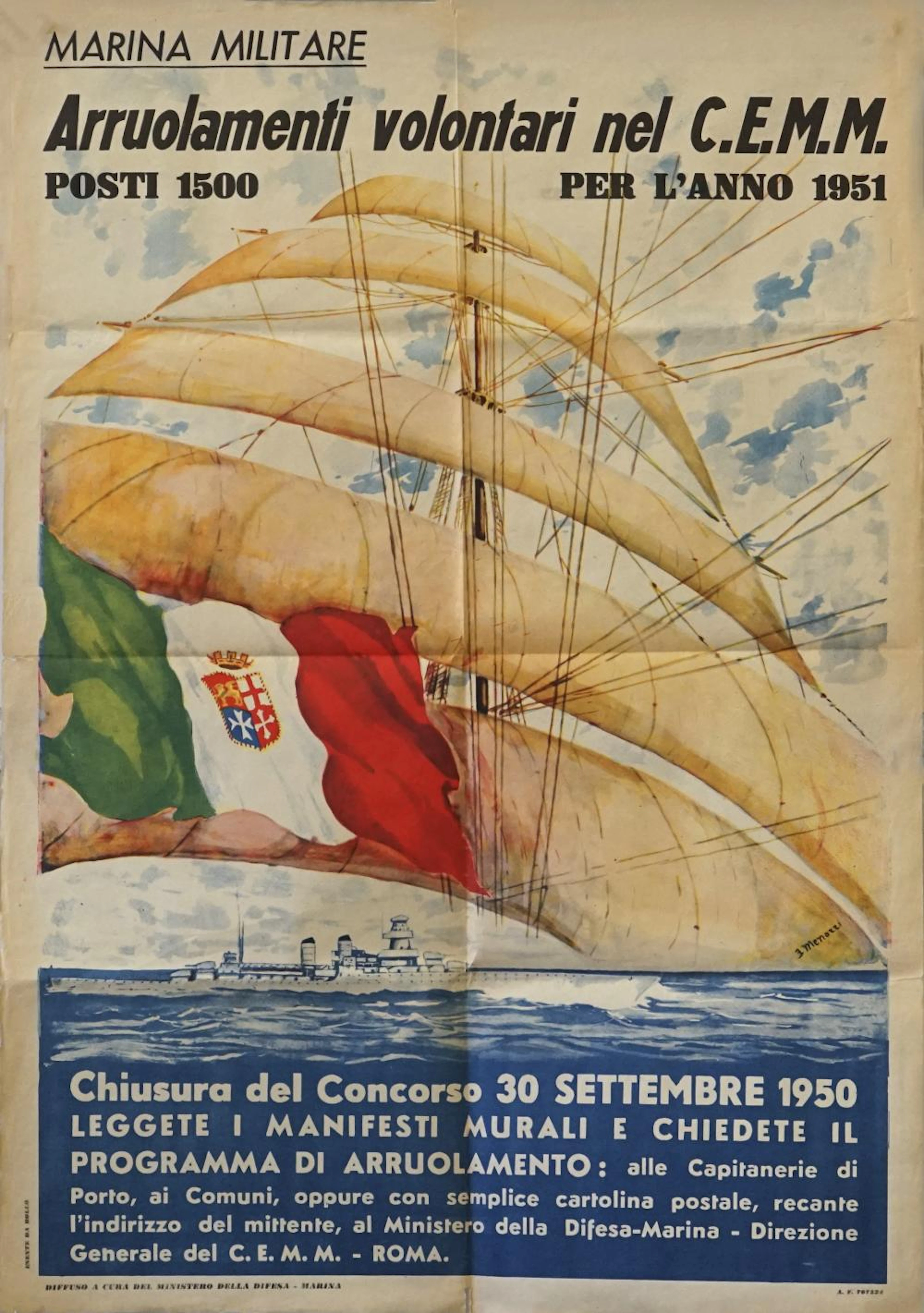E. MENOZZI Marina Militare / Arruolamenti volontari nel C.E.M.M. 1951