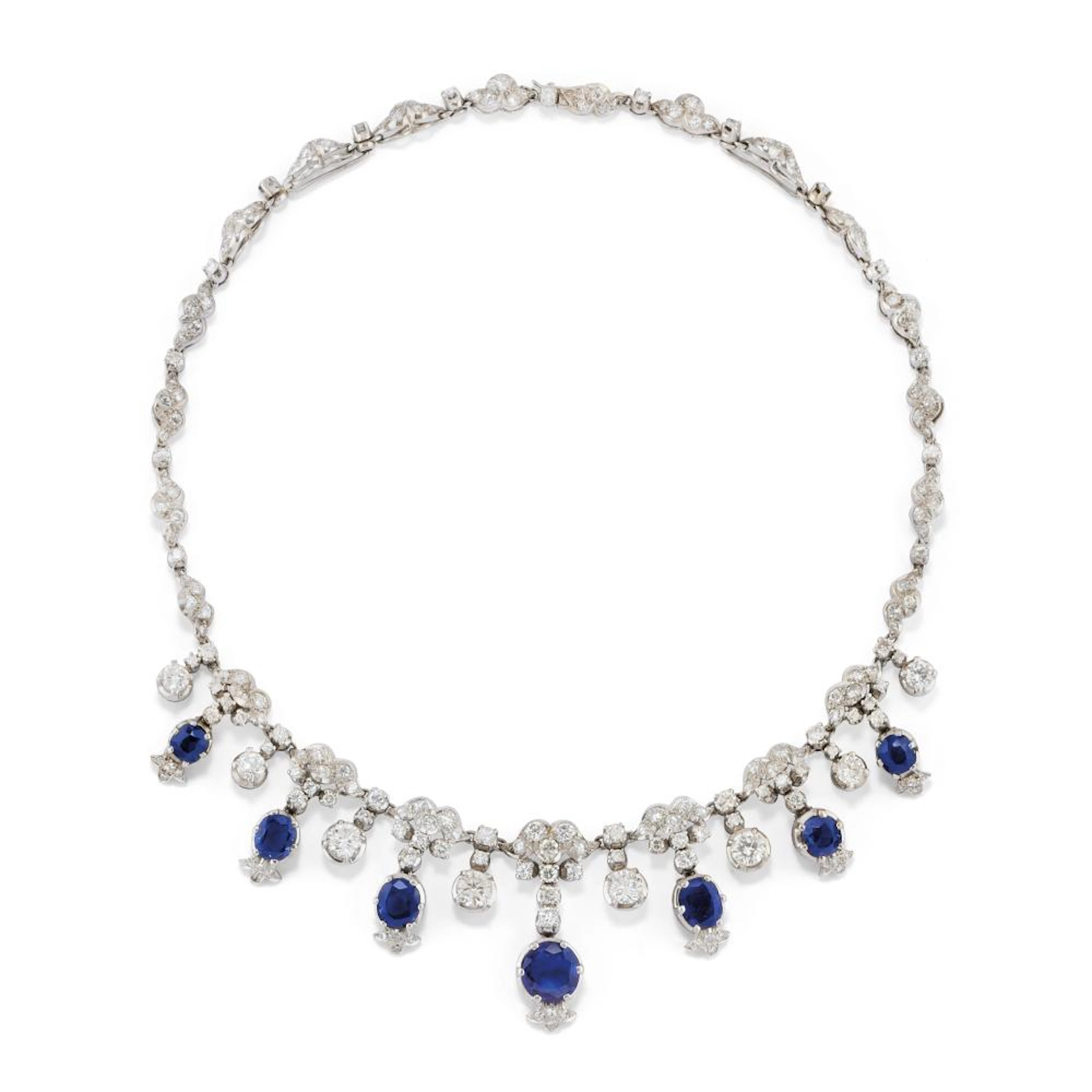 Diamond and blue sapphire demi parure