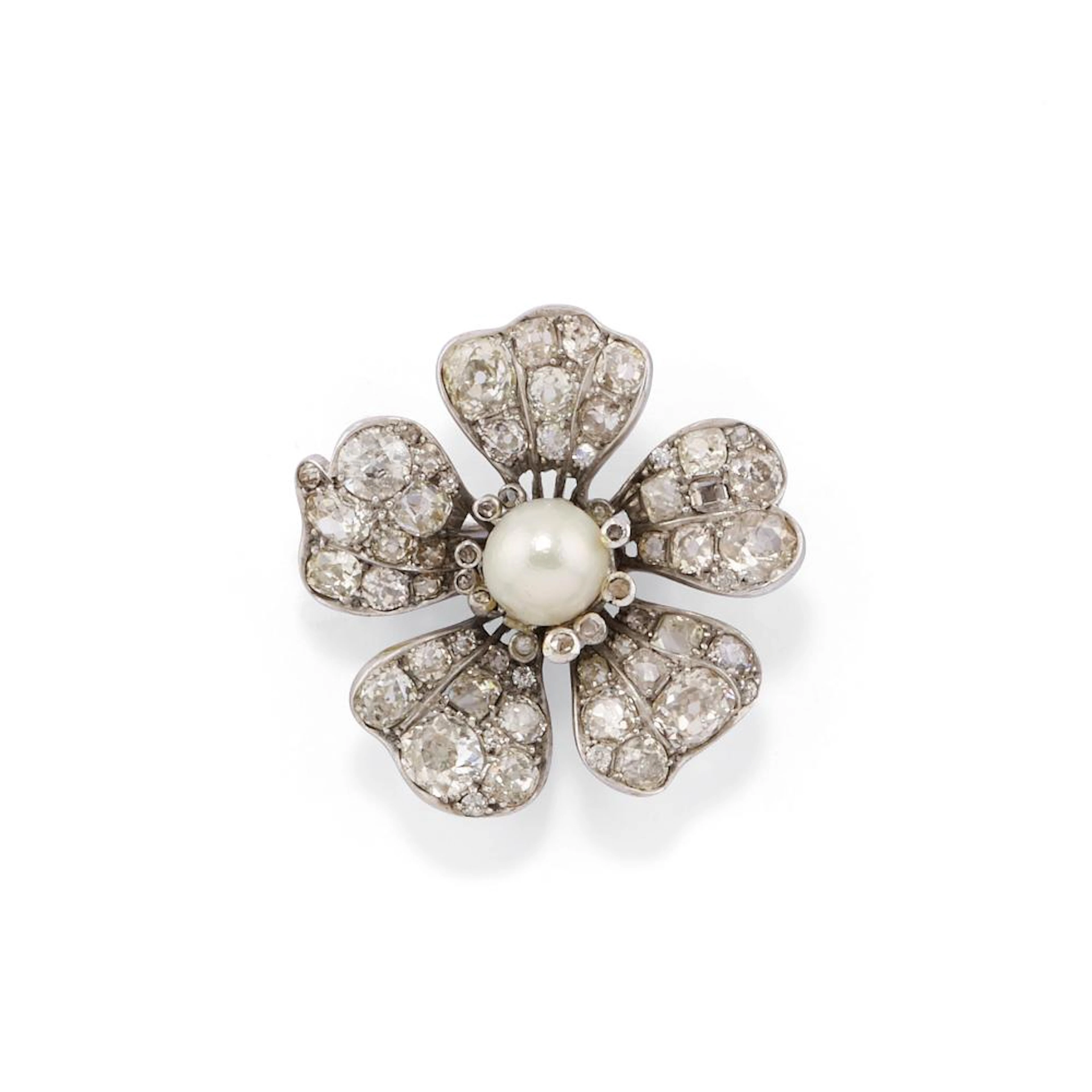 Diamond and pearl brooch