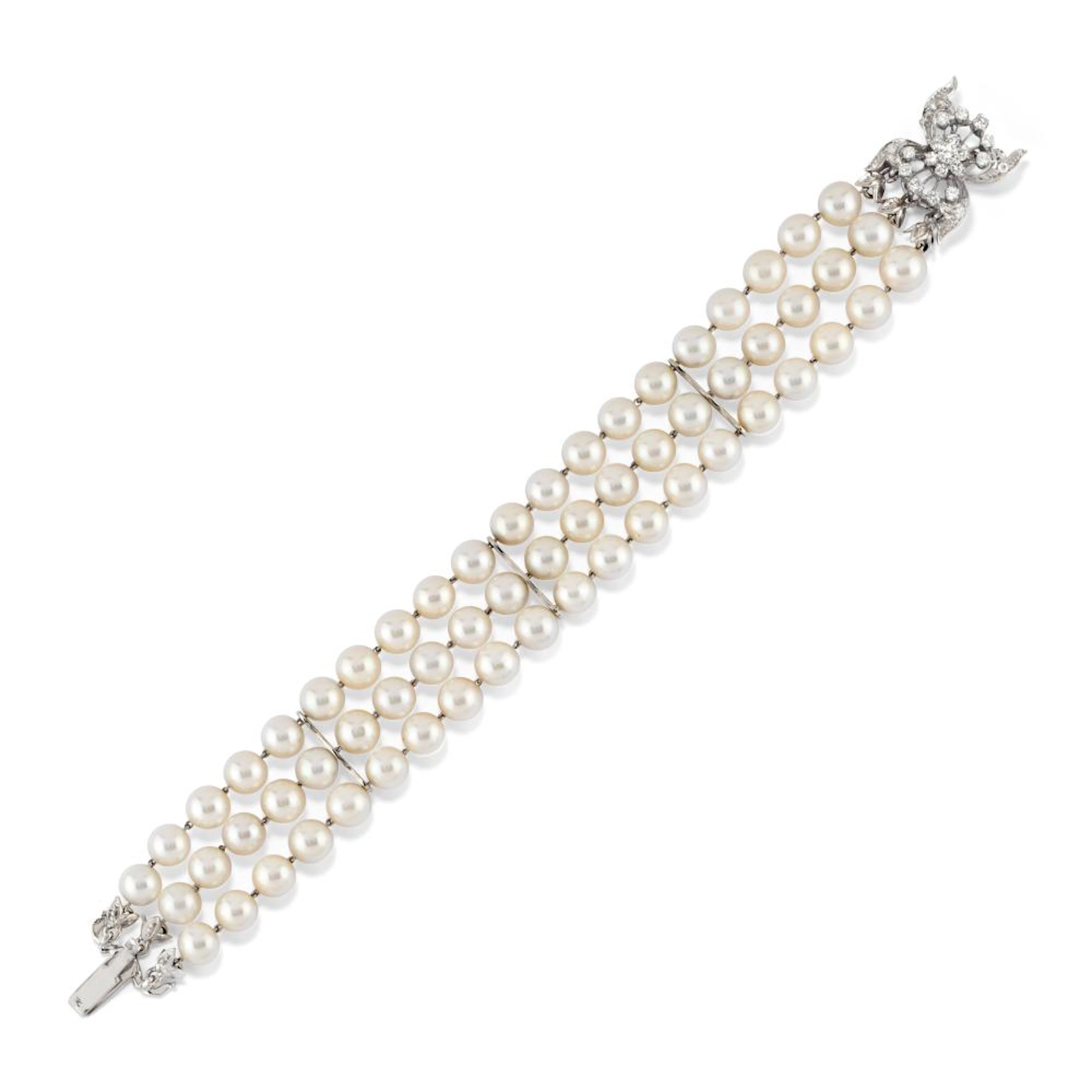 cultured pearl and diamond bracelet